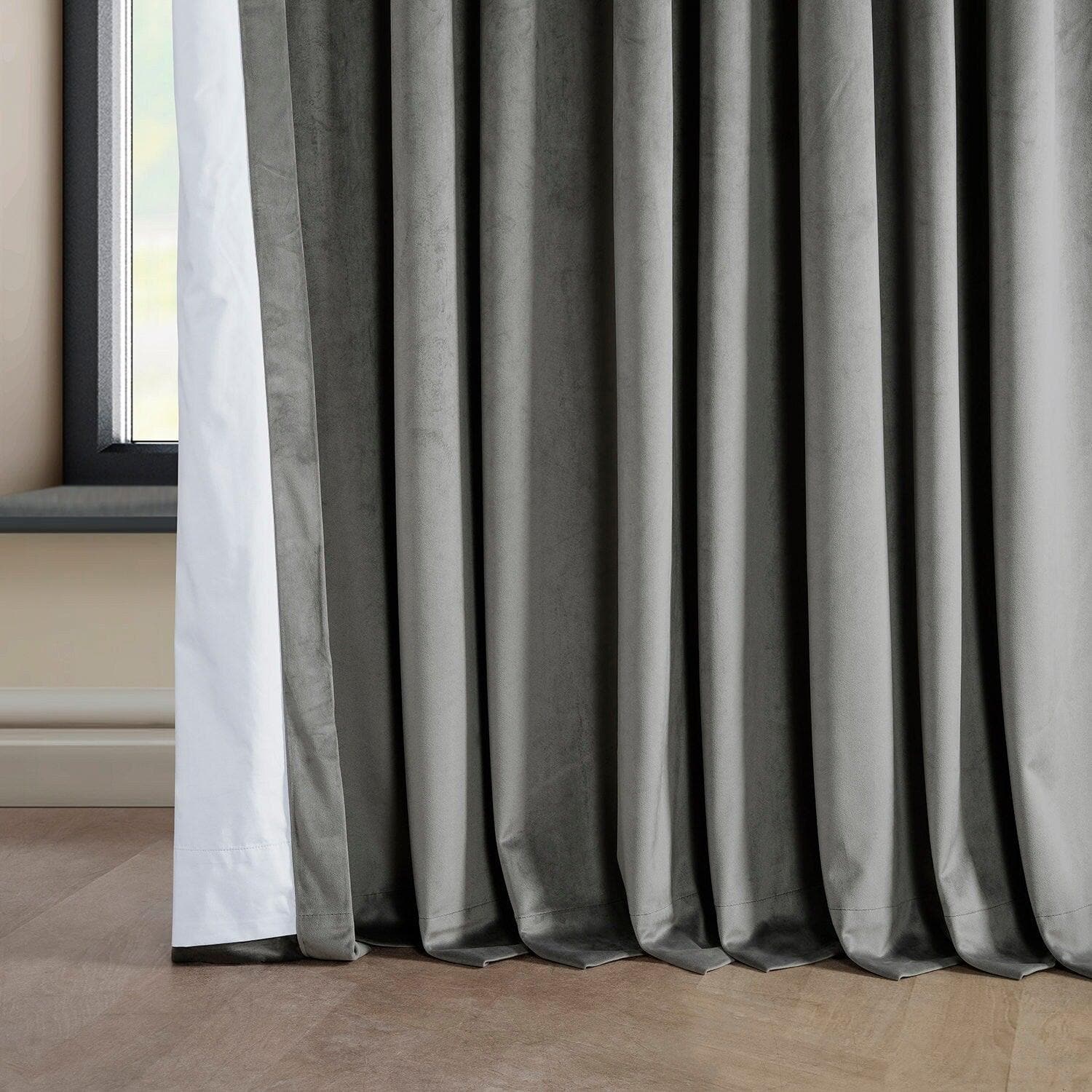 Luxury Blackout Curtains for Bedroom - Nightlife Grey Extra Wide Plush Velvet Drapes with Thermal Insulation & Noise Reduction - Perfect for Hotels, Apartments & Home Theater Rooms