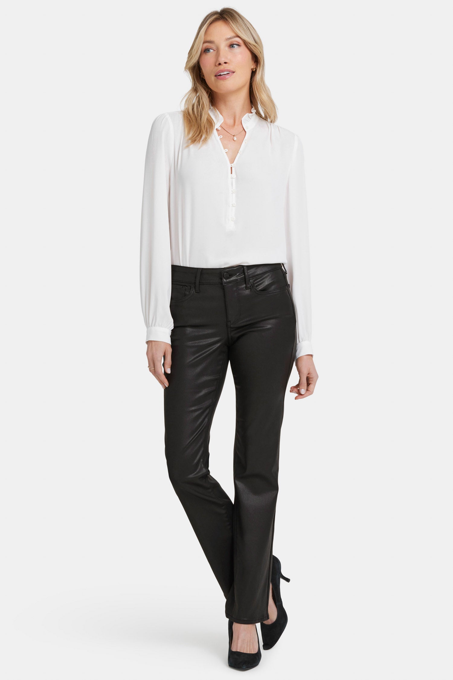 Black Coated Marilyn Straight Petite Jeans for Women - Stylish & Comfortable Skinny Pants for Casual Wear, Office & Night Out
