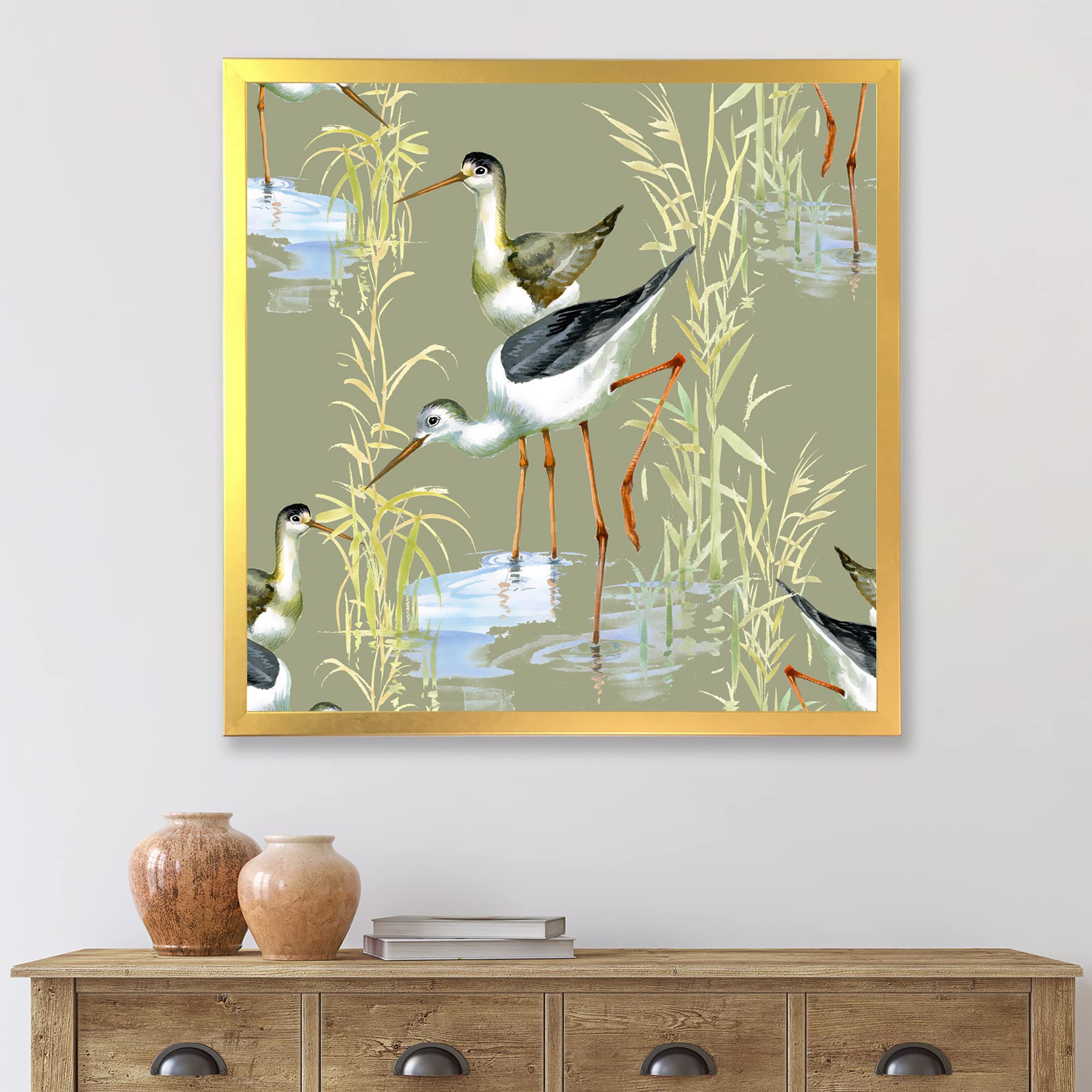 DesignQ Herons Birds In The Water Farmhouse Framed Wall Art - Nature Inspired Home Decor for Living Room, Bedroom & Office - Perfect Rustic Gift for Bird Lovers