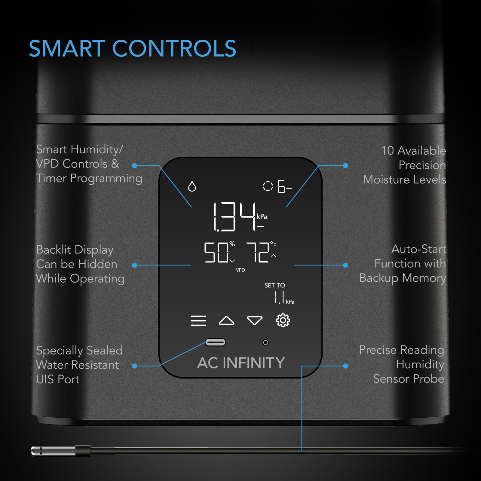 AC Infinity CLOUDFORGE T7 15L Plant Humidifier with VPD Humidity Controls - 10-Level Precision Vaporizer, Extendable Hose & No-Leak Seal for Grow Tents | Perfect for Indoor Gardening, Hydroponics & Greenhouse Climate Control