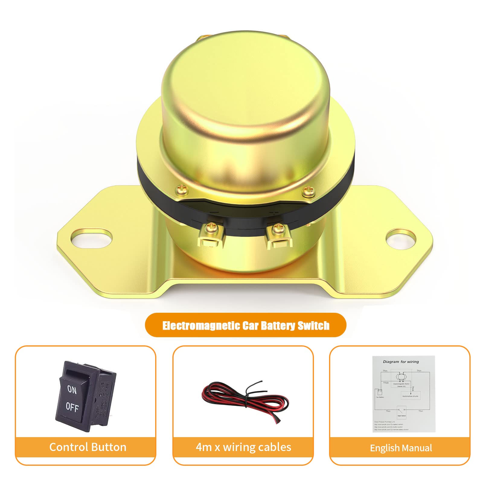 12V Car Auto Vehicle Marine Boat Battery Disconnect Switch, DC 12V Electromechanical Solenoid Power Cut Off Switch with Push Button Dash Control - Master Kill System for Easy On/Off Without Opening Hood - Perfect for Cars, Trucks, RVs & Boats