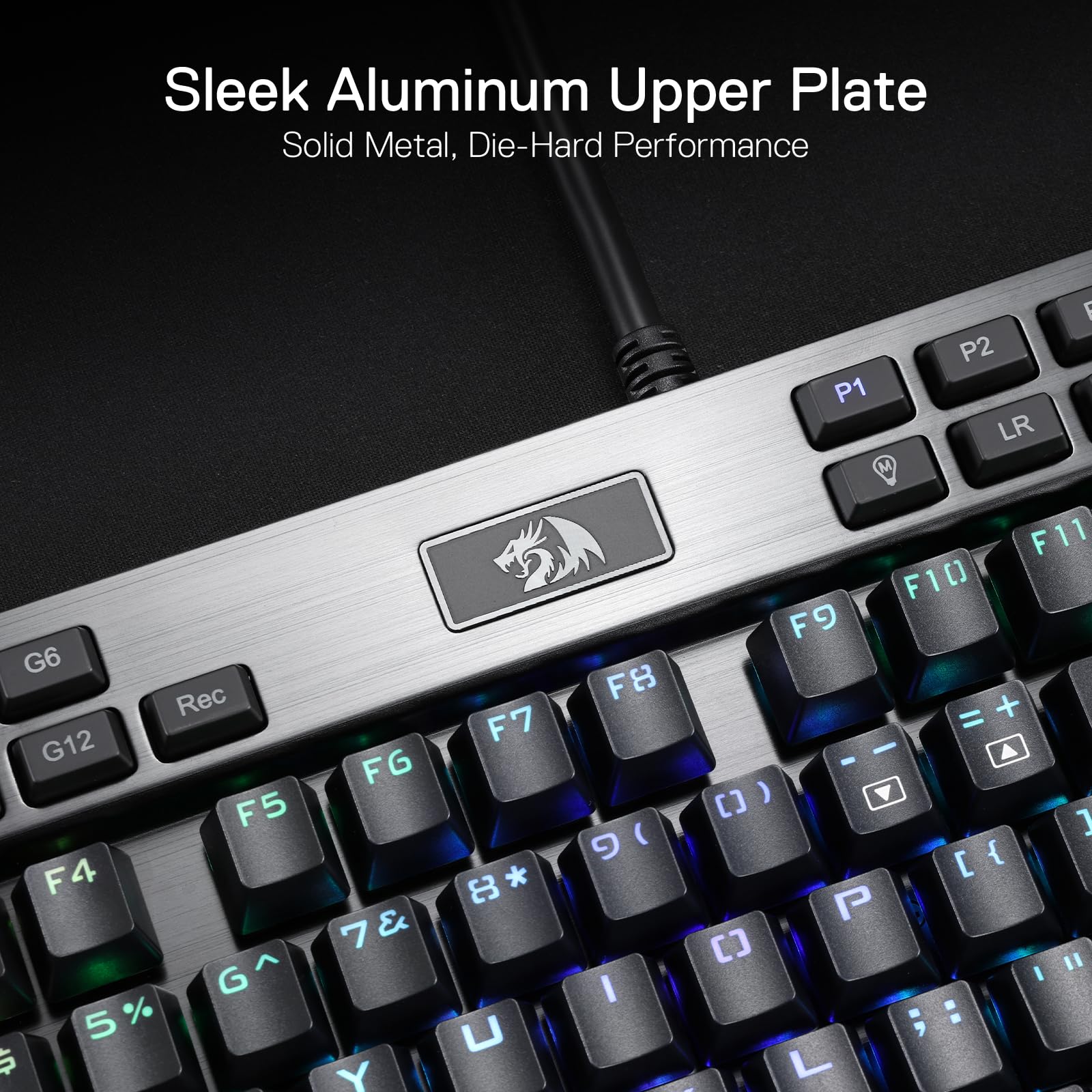 Redragon K550 RGB Gaming Keyboard - 104 Key Mechanical Keyboard with 12 Macro G Keys, Aluminum Top Plate, Clicky Purple Switches, USB Port & Wrist Rest - Perfect for PC Gaming, Esports & Office Work