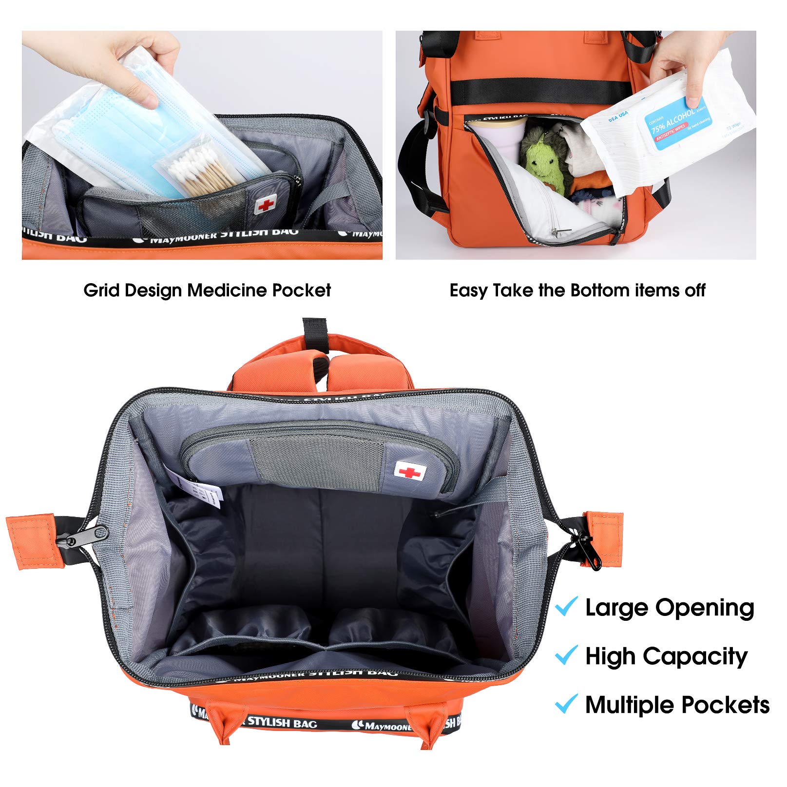 Best Waterproof Diaper Bag Backpack with Changing Pad - Large Maternity Baby Bag with Insulated Pockets, Orange Diaper Rucksack for Travel, Outings & Daily Use