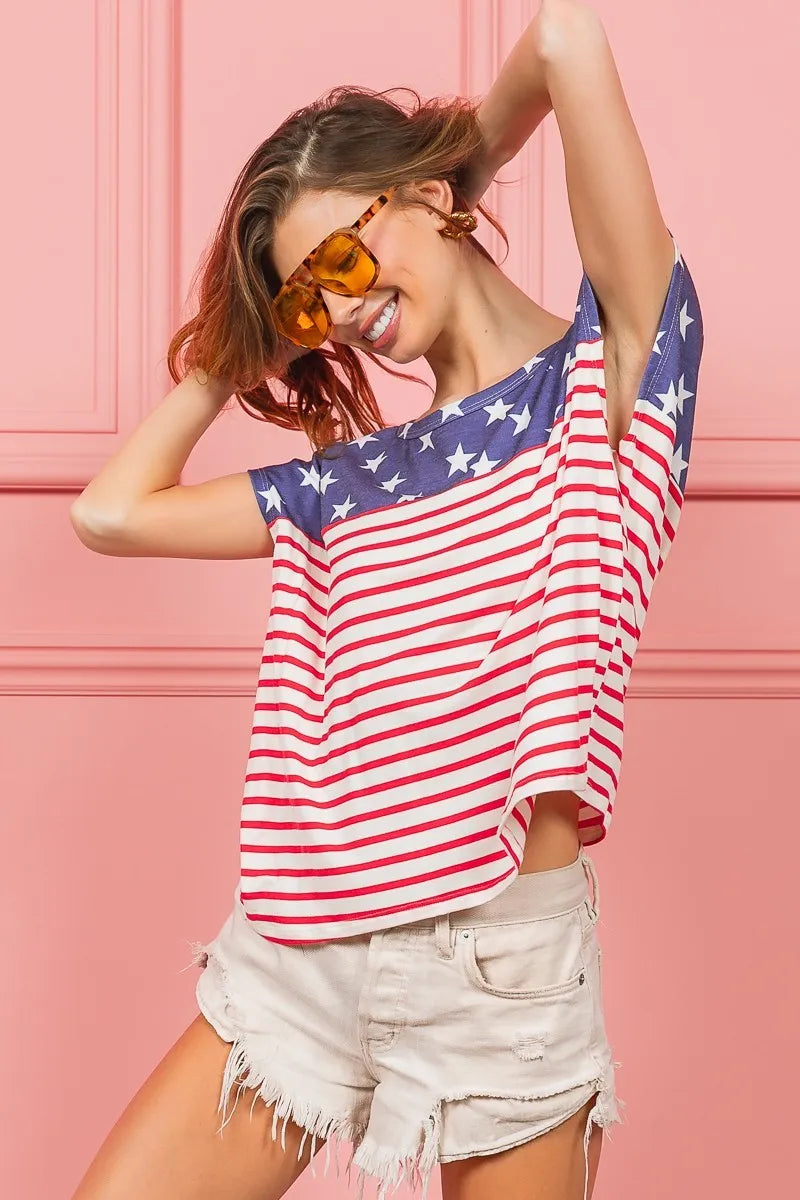 BiBi Star Striped Printed Combo Top for Women - Trendy Casual & Party Wear