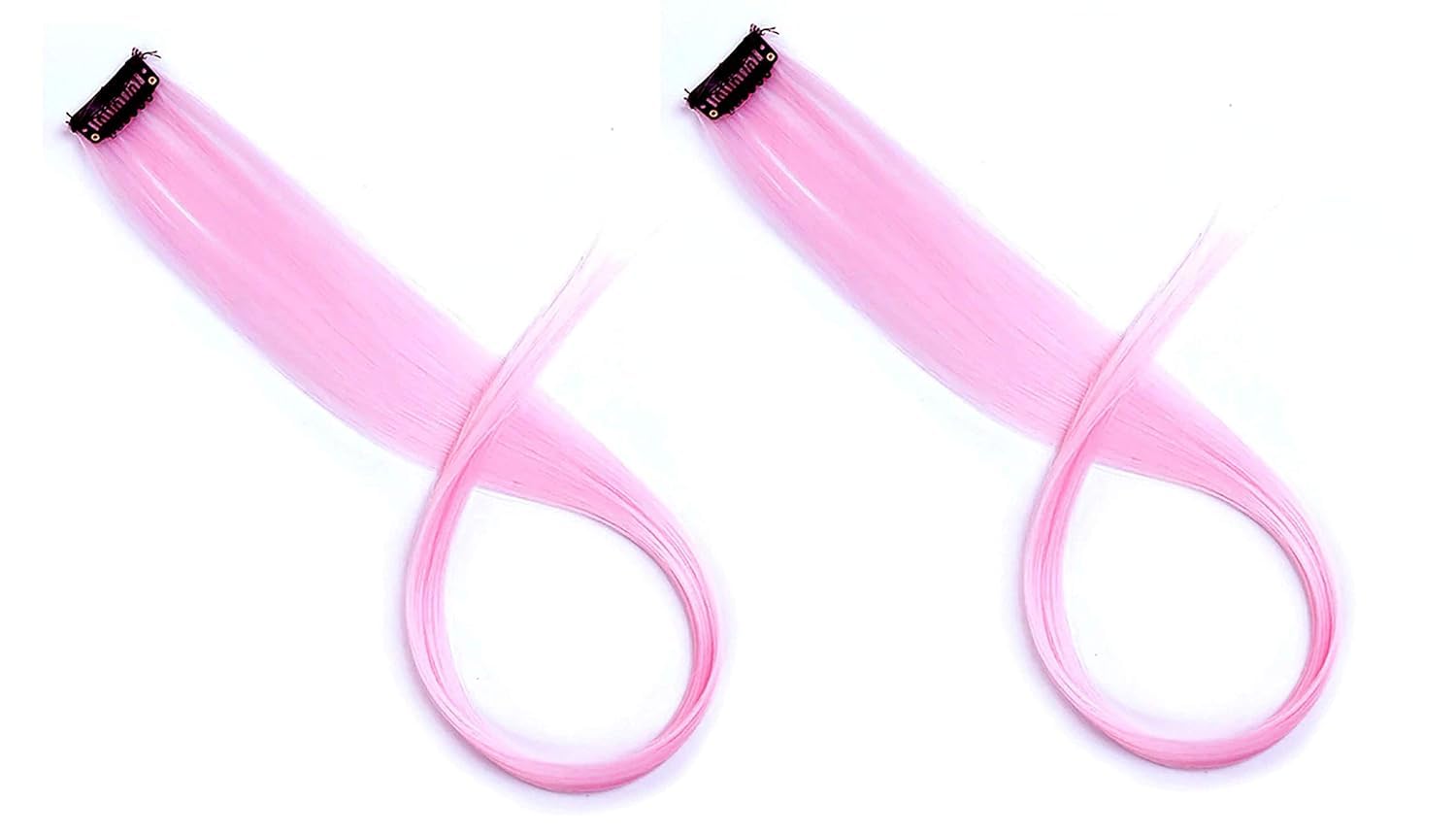 19-inch Baby Pink Colored Streak Hair Extensions for Women & Girls - Set of 2 | Clip-in Synthetic Hair Highlights for Parties, Cosplay & Daily Styling