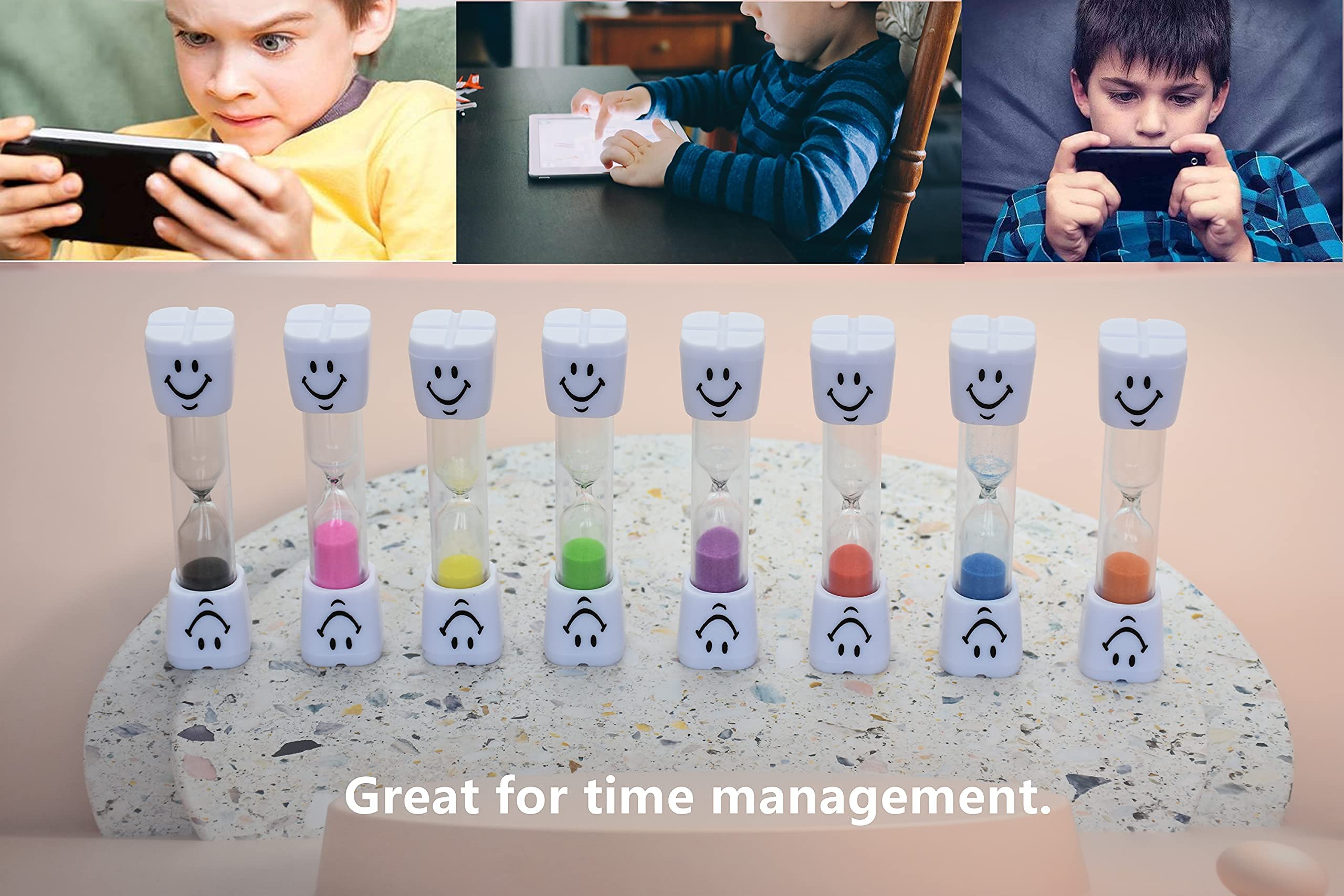 8 Pack Colorful Smiley 2-Minute Sand Timers for Kids - Fun Hourglass Tooth Brushing Timer Set - Perfect for Dental Hygiene, Classroom Activities & Time Management Games