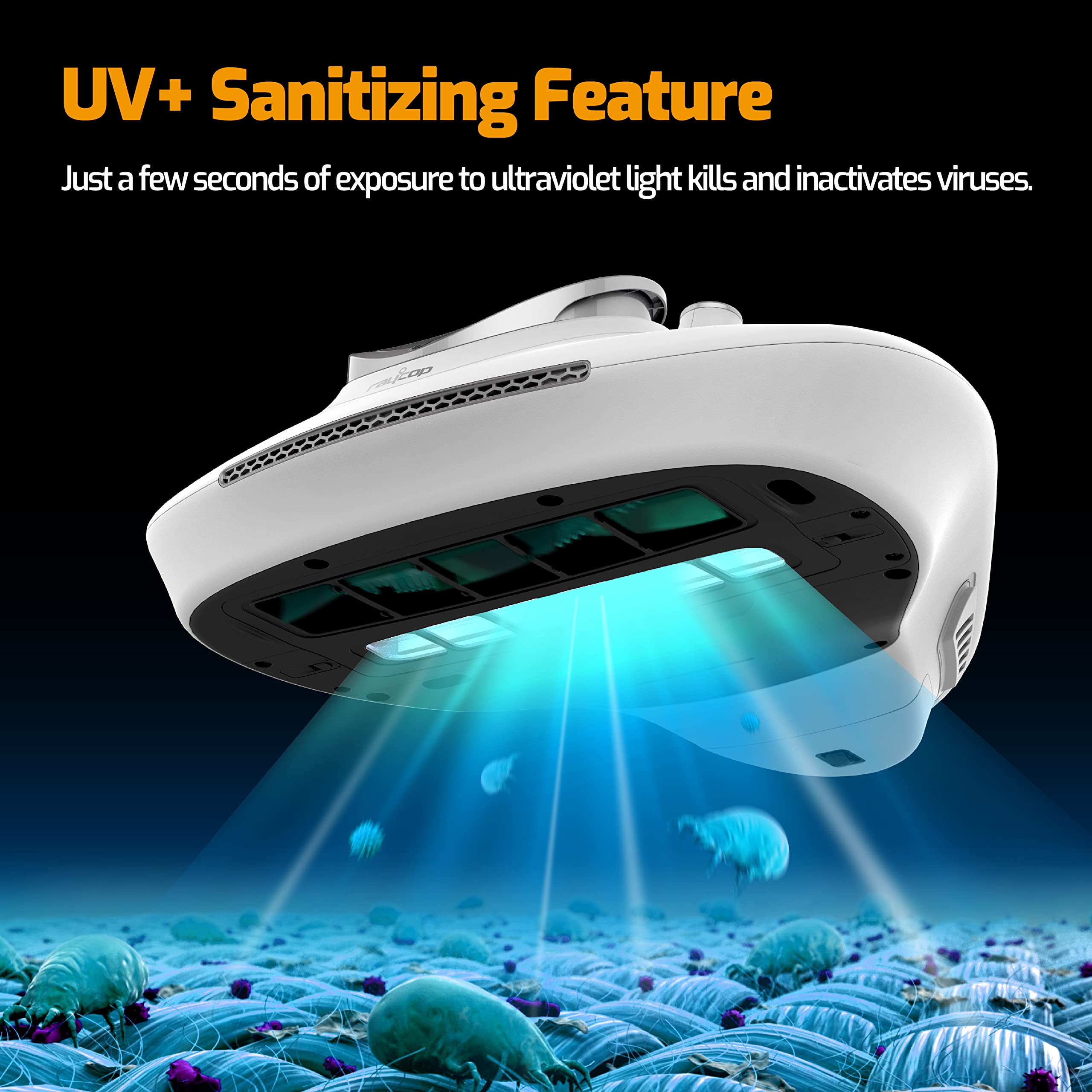 Raycop RN UV Light Bed Vacuum Cleaner with Pulsating Brush - 15Kpa Powerful Suction for Pet Hair, Dust Mites & Allergens - HEPA Filtration Handheld Mattress Cleaner - Perfect for Allergy Sufferers, Pet Owners & Home Cleaning