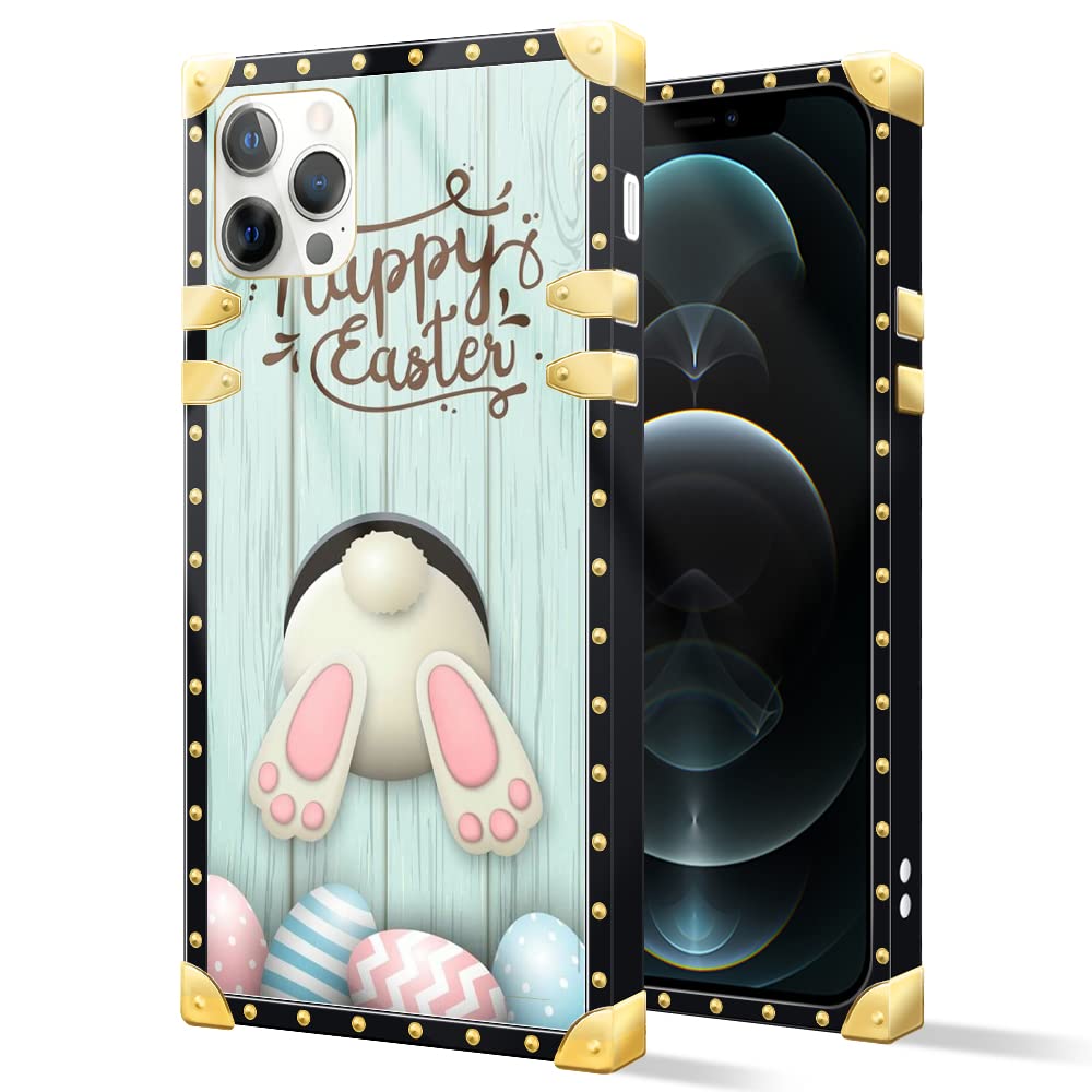 Premium Luxury Metal Decor Happy Easter iPhone 13 Mini Case - Square Soft TPU Bumper Phone Cover for Women & Girls (5.4-inch) | Perfect Gift for Easter, Birthday & Daily Protection