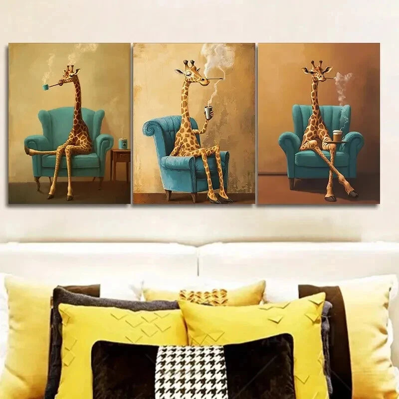 3-Piece Giraffe on Chair Wall Art Set - Framed Canvas 50x70cm - High Quality Print - 100% Australian Made - Ready to Hang - Perfect for Living Room, Bedroom & Office Decor