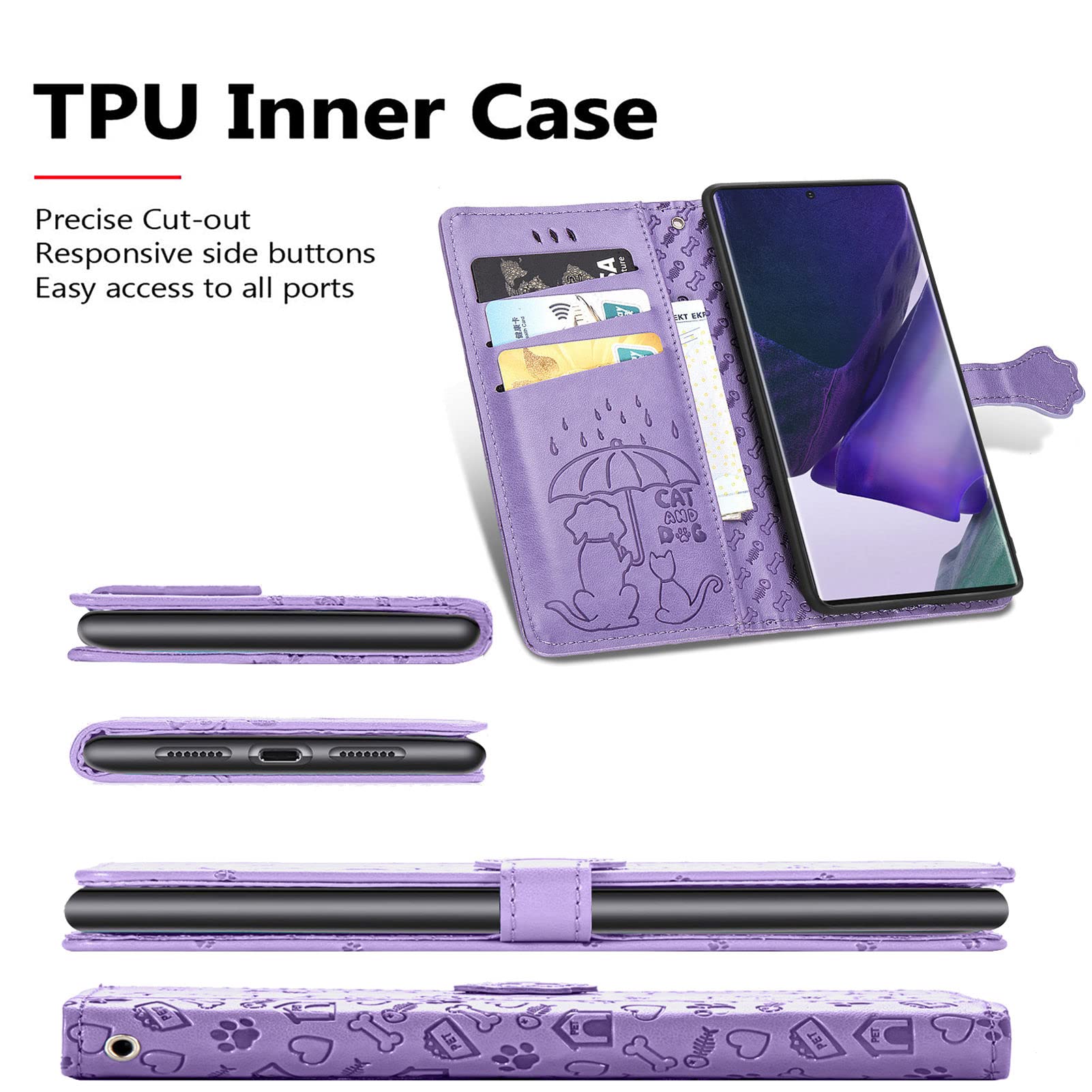 Cute Cartoon Wallet Case for Samsung Galaxy S22 Ultra - Cat & Dog Style Flip Cover with ID Card Holder, PU Leather Phone Case (MG Purple) | Perfect for Daily Use, Travel, and Hands-Free Convenience