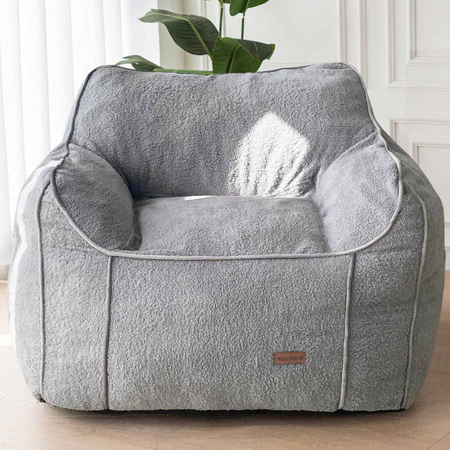 MAXYOYO Giant Bean Bag Chair for Adults - Large Fluffy Bean Bag Couch with Decorative Edges, Grey - Perfect for Living Room, Bedroom, Game Room & Dorm Relaxation