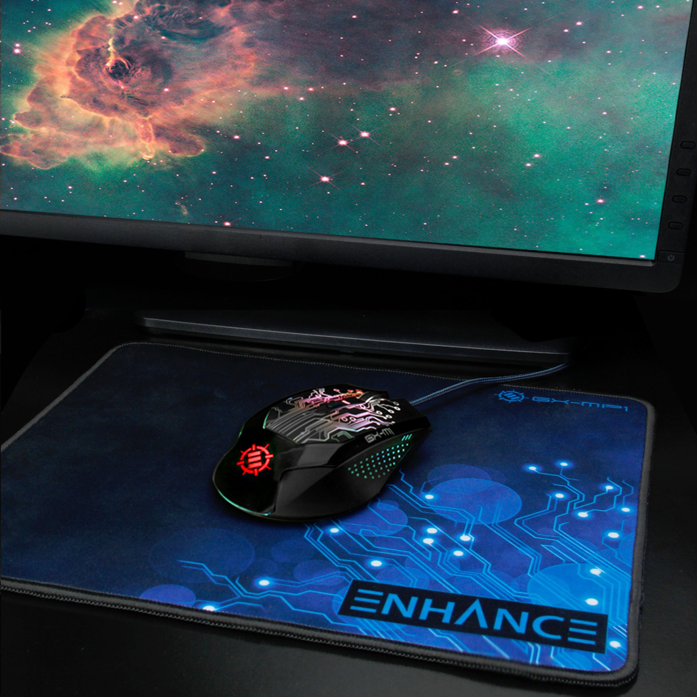ENHANCE Small Gaming Mouse Pad 12.6x10.6 Inches - Non-Slip Rubber Base Mouse Mat with Anti-Fray Stitching & Smooth Cloth Surface for Precise Tracking - Professional Esports Mousepad for PC, Laptop, Office & Gaming (Blue)