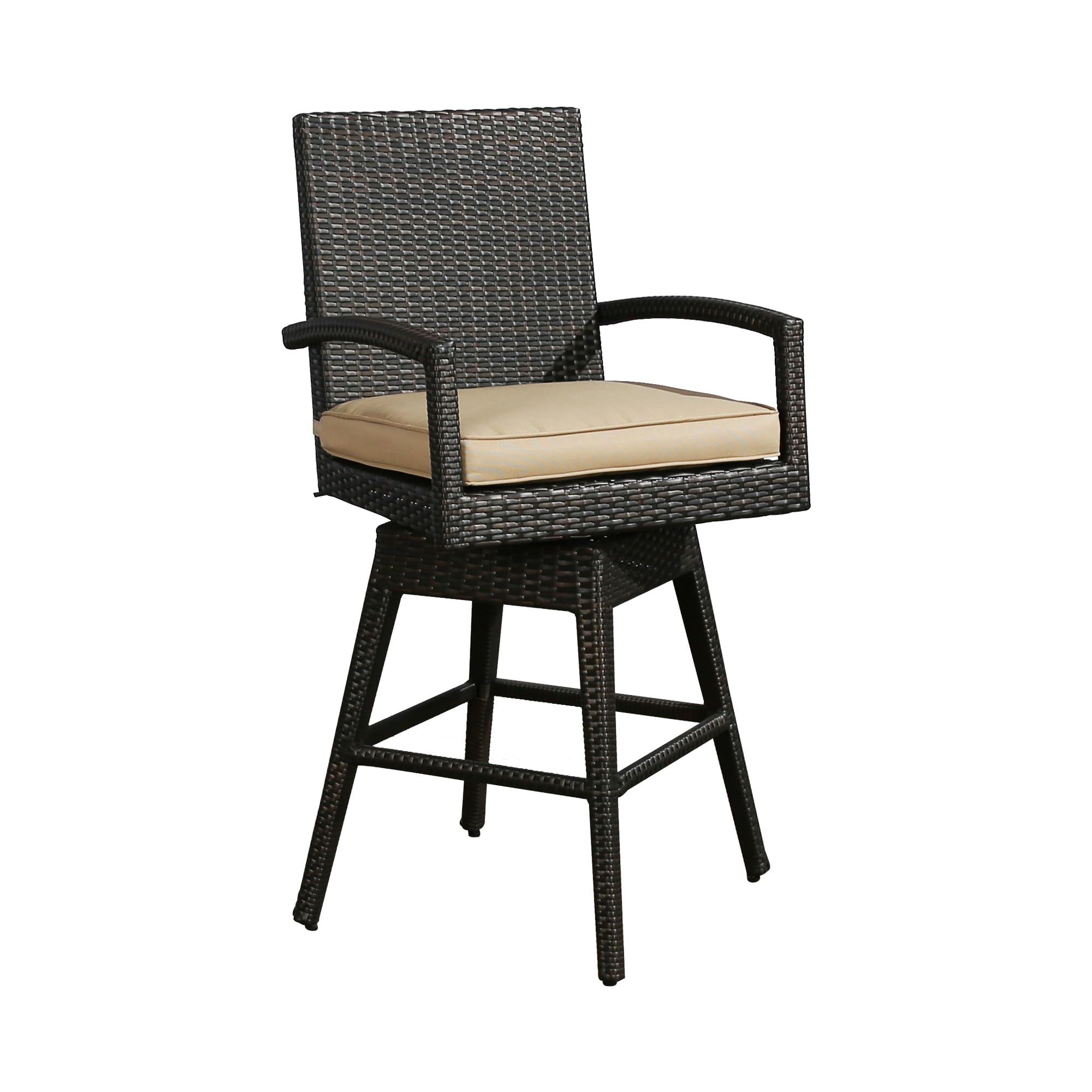 Swivel Wicker Bar Chair with Cushion - Outdoor Patio Bistro Stool, Steel Frame - Perfect for Garden, Poolside, and Backyard Relaxation