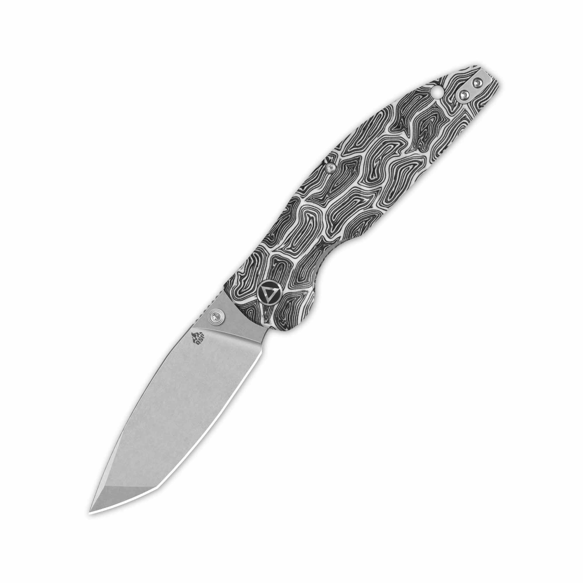 QSP Turtle Punk Pocket Knife - 14C28N Stainless Steel Blade with Black/White G10 Handle - Compact EDC Knife for Camping, Hiking & Outdoor Adventures