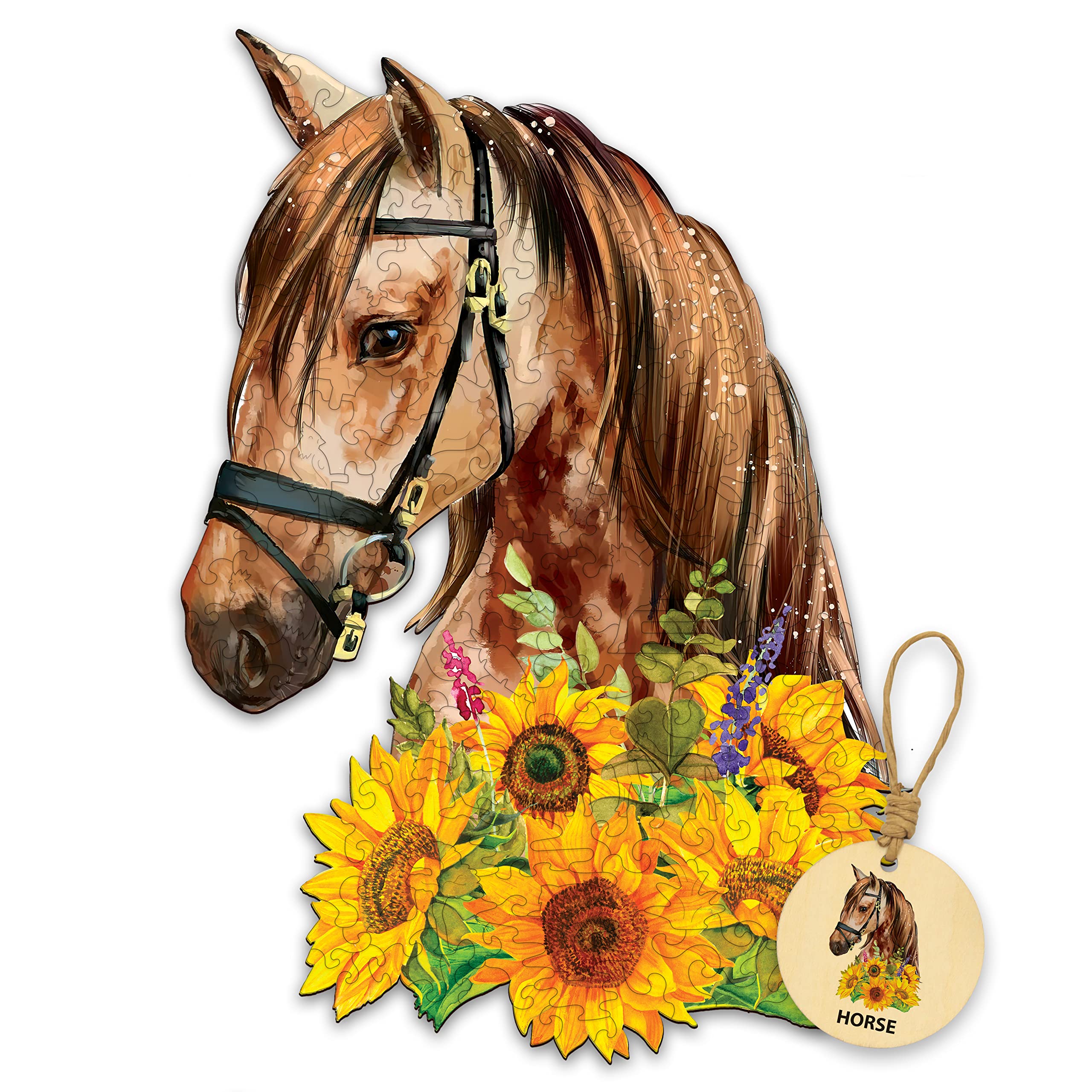DEPLEE 280-330 Pcs Wooden Jigsaw Puzzle for Adults - Unique Horse with Sunflower Animal Puzzle, 19.4x17.7 Inch Creative Challenge Gift for Family & Friends | Perfect for Home Decor, Stress Relief & Brain Teaser Activities