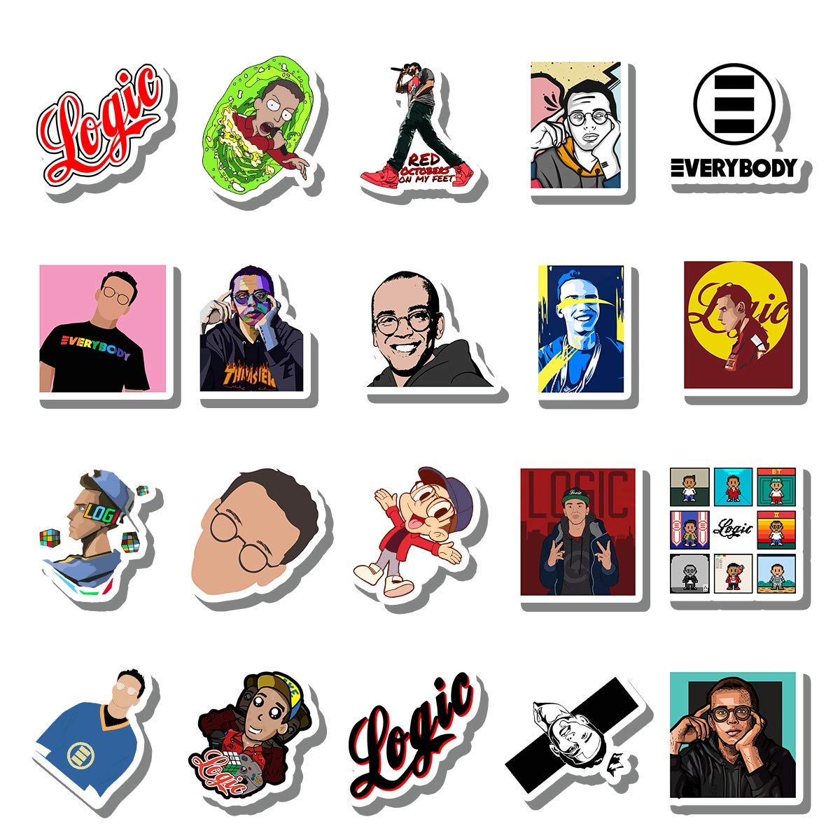 20 PCS Aesthetic Rapper Stickers - Colorful Waterproof Vinyl Decals for Water Bottles, Laptops, Scrapbooking, Luggage, Guitars & Skateboards - Perfect for DIY Crafts, School Supplies & Personalizing Your Belongings