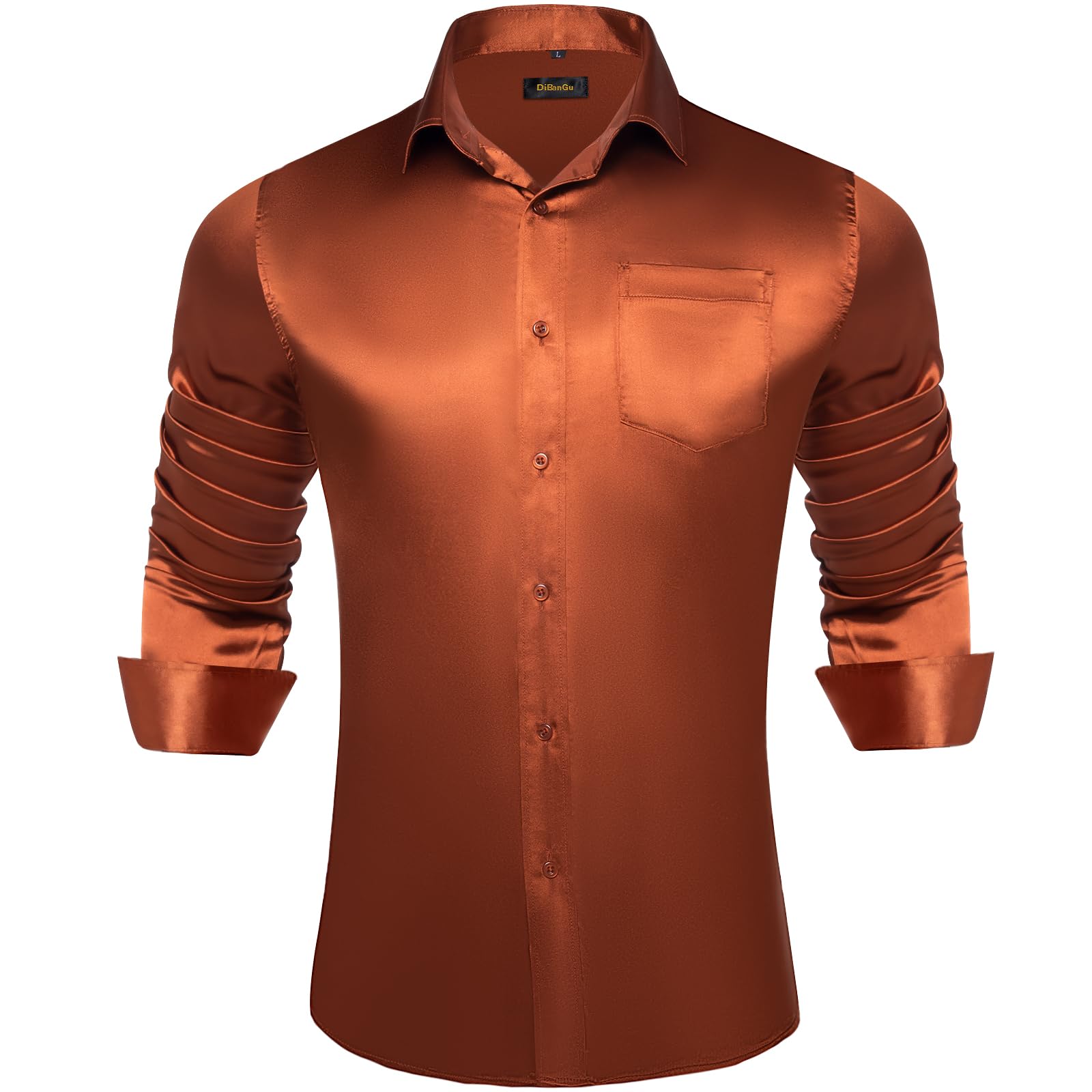 Men's Satin Shiny Long Sleeve Dress Shirt - Solid Color Button Down Shirt with Pocket, Regular Fit for Wedding, Party & Business Occasions | Formal & Casual Wear for Office, Date Night & Special Events