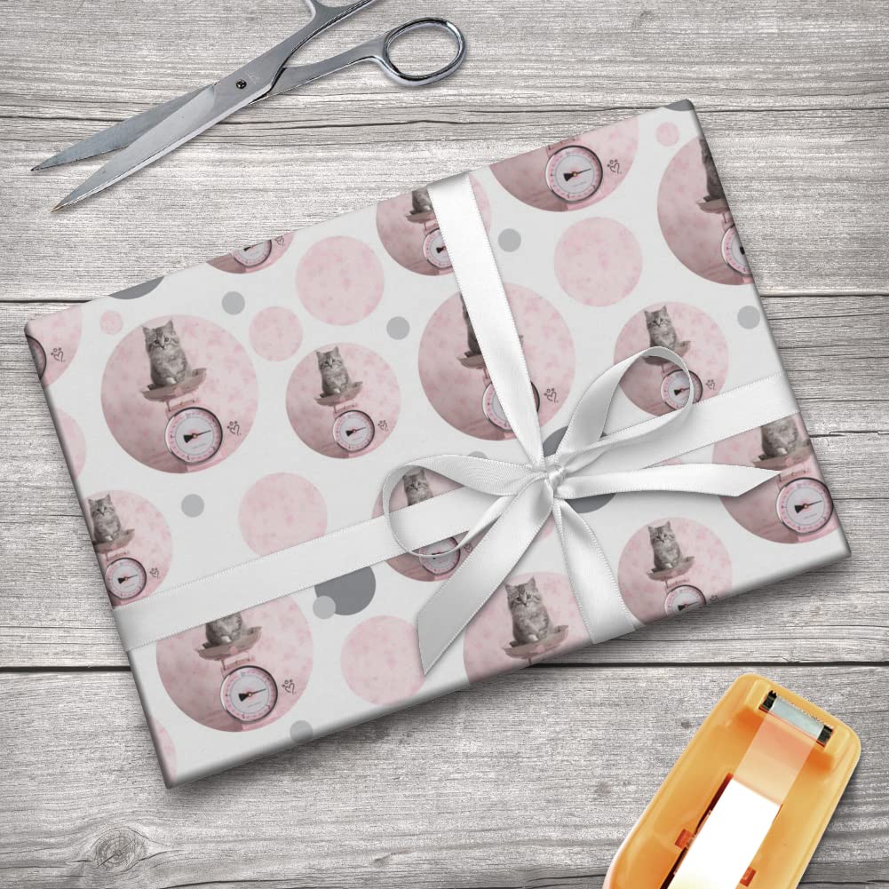 Siberian Cat Kitten Tipping The Scale Gift Wrap Paper Roll - Cute Animal Wrapping Paper for Birthday, Christmas Gifts & Party Decorations
