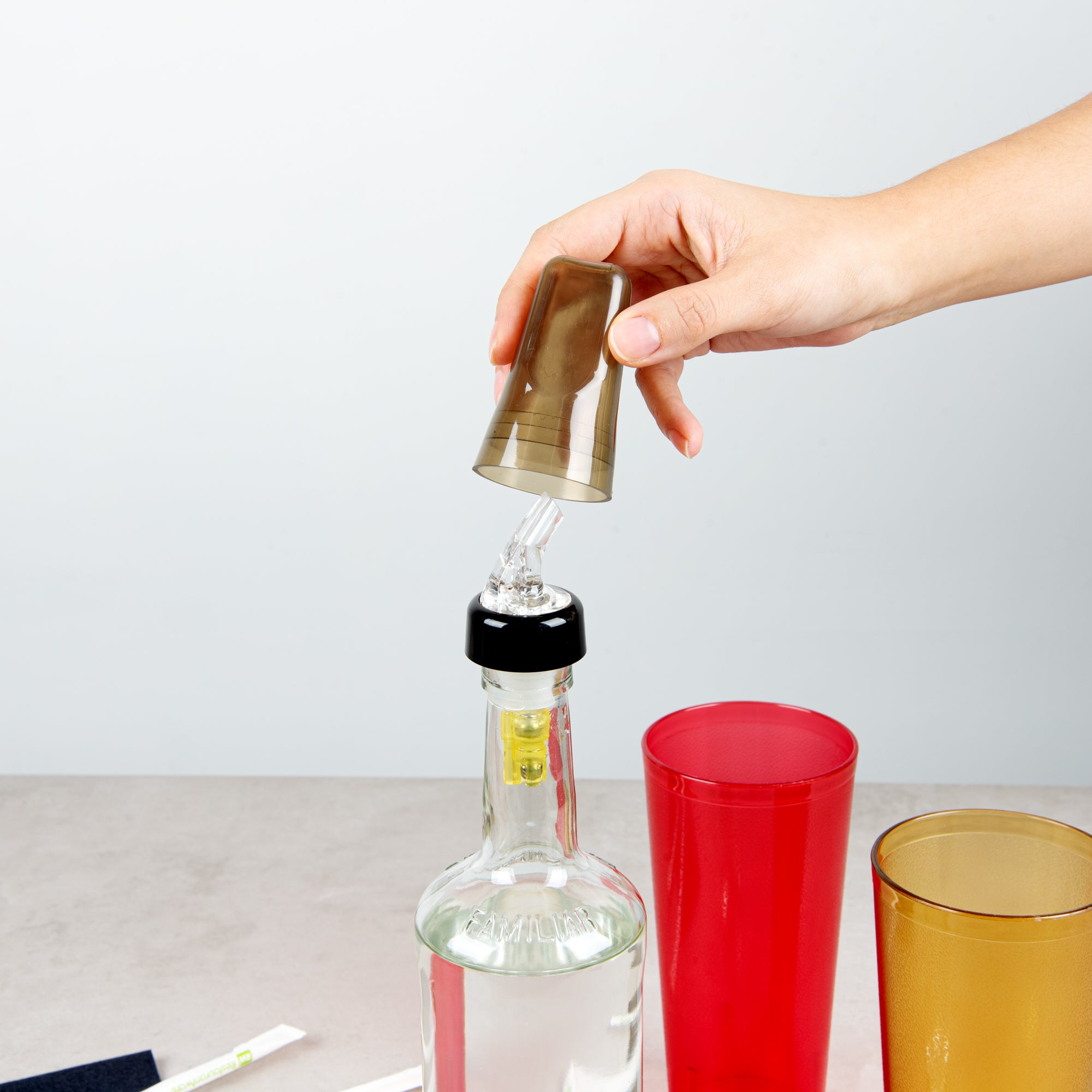 Premium Translucent Plastic Liquor Pourer Covers - Universal Fit (1.75