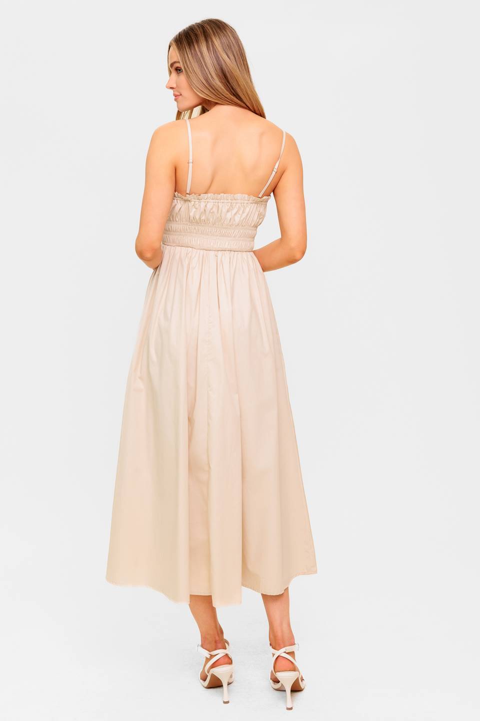 Heartland Sunset Midi Dress in Cream - Elegant Flowy Summer Dress for Beach, Wedding & Casual Outings