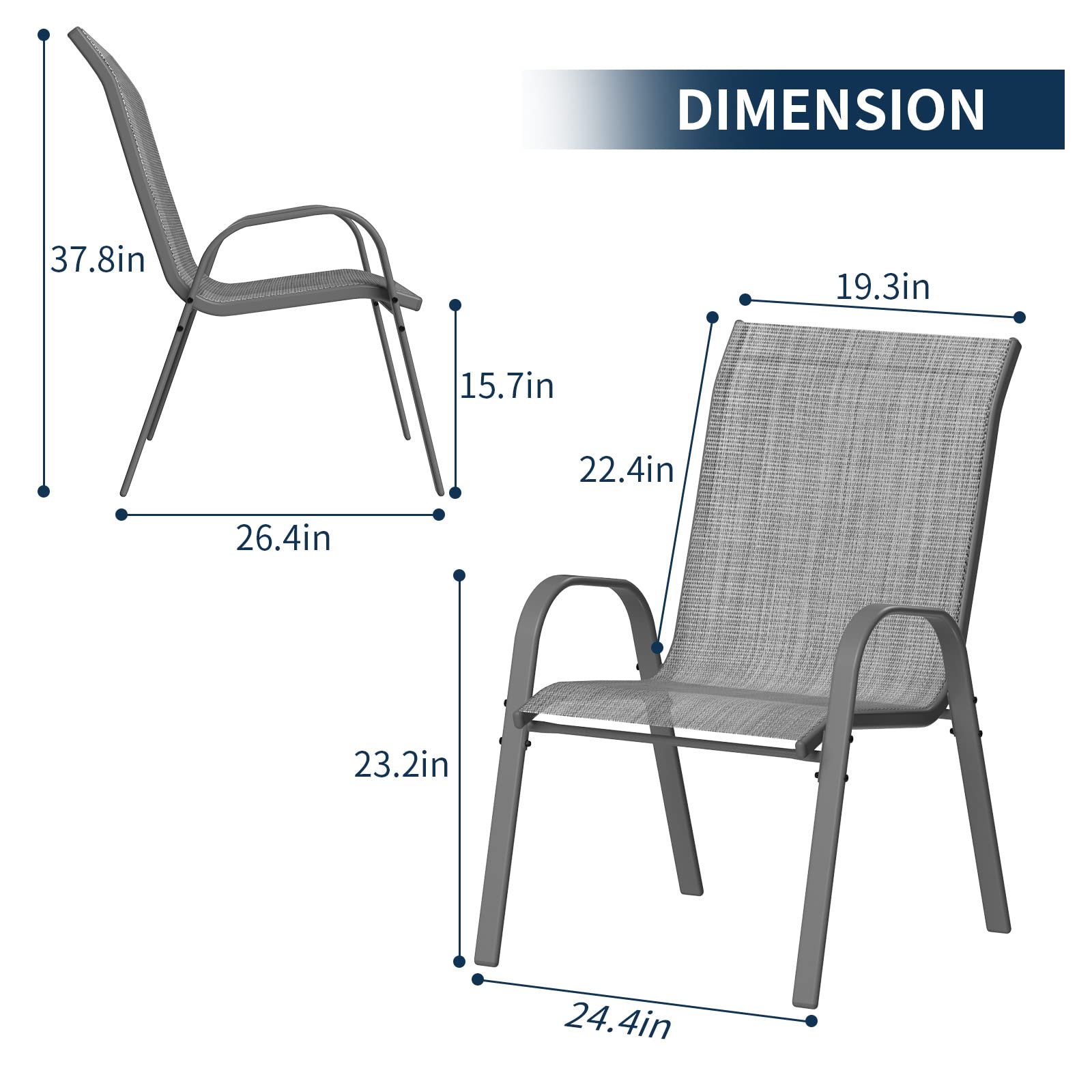 Amopatio 4-Piece Patio Chair Set - Breathable Outdoor Stackable Dining Chairs for Garden, Backyard & Deck - All-Weather Resistant Dark Grey Furniture - Perfect for BBQs, Poolside Lounging & Outdoor Entertaining