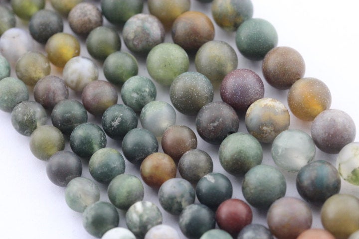 2.0mm Large Hole Indian Agate Matte Round Beads - 8mm, 10mm, 15.5mm Strand for Jewelry Making, DIY Crafts, Bracelets & Necklaces - Natural Stone Beads for Boho Style & Healing Crystal Designs