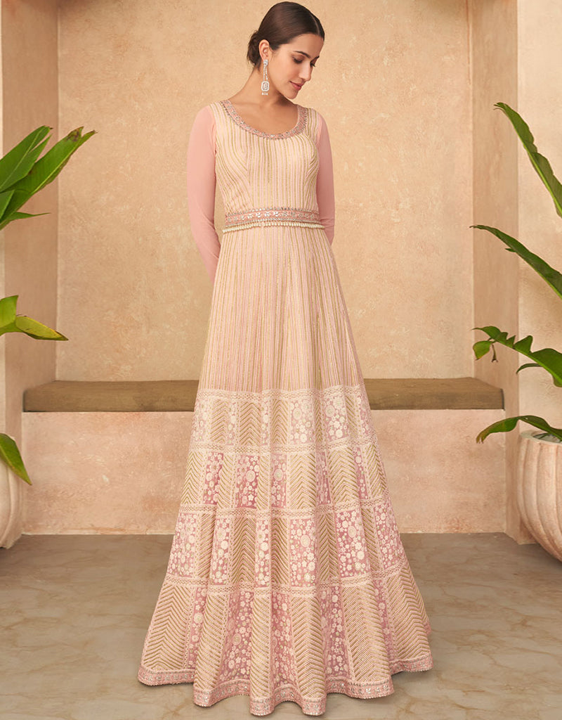 Elegant Baby Pink Real Georgette Anarkali Dress for Women - Perfect for Weddings, Parties & Special Occasions