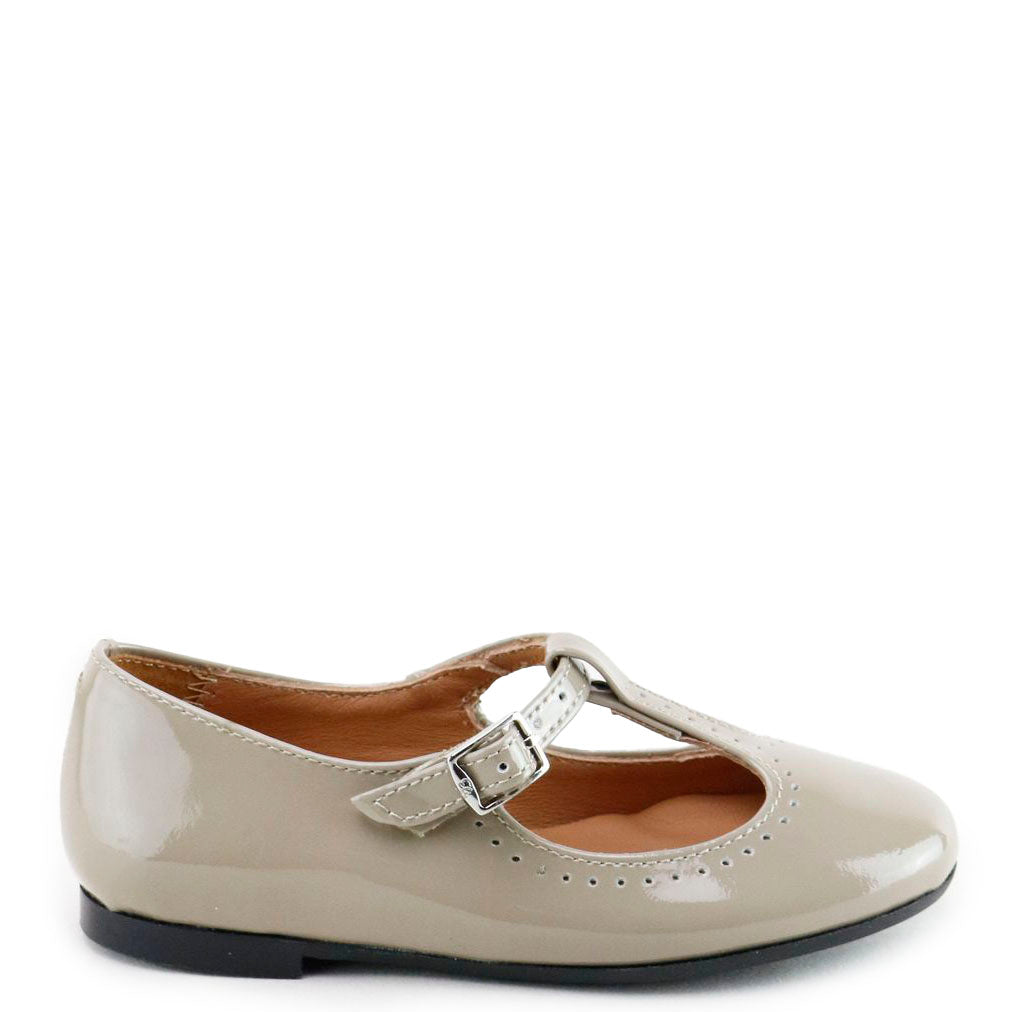 Stylish Taupe Patent Leather T-Strap Mary Jane Shoes for Women | Comfortable & Elegant Flats | Perfect for Office, Parties & Casual Wear