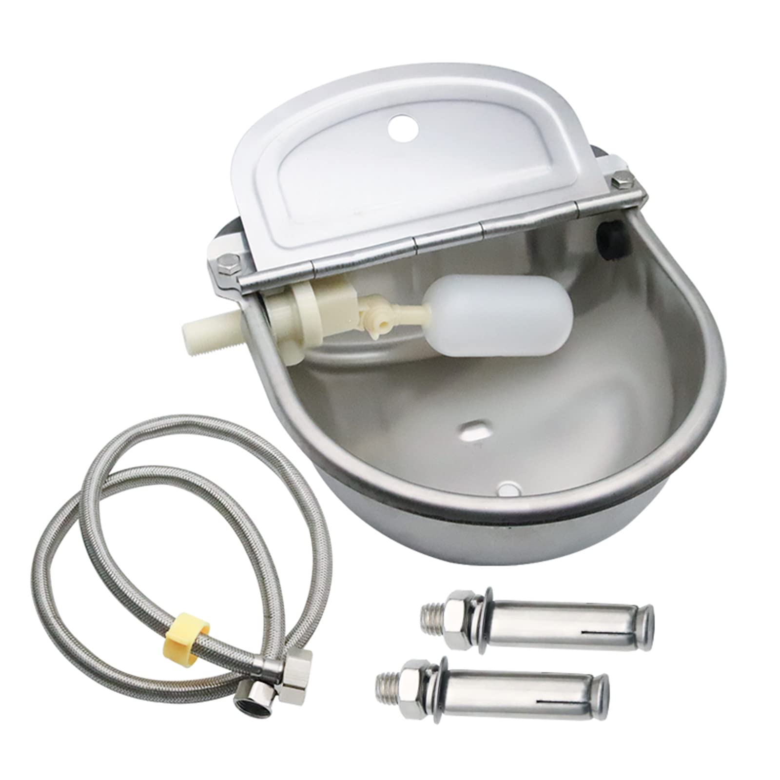 304 Stainless Steel Livestock Water Bowl with 39.37 Inch Pipe - Automatic Float Valve Farm Water Feeder for Horses, Cows, Goats, Sheep & Dogs - Durable Outdoor Animal Watering Solution for Barns, Pastures & Farms