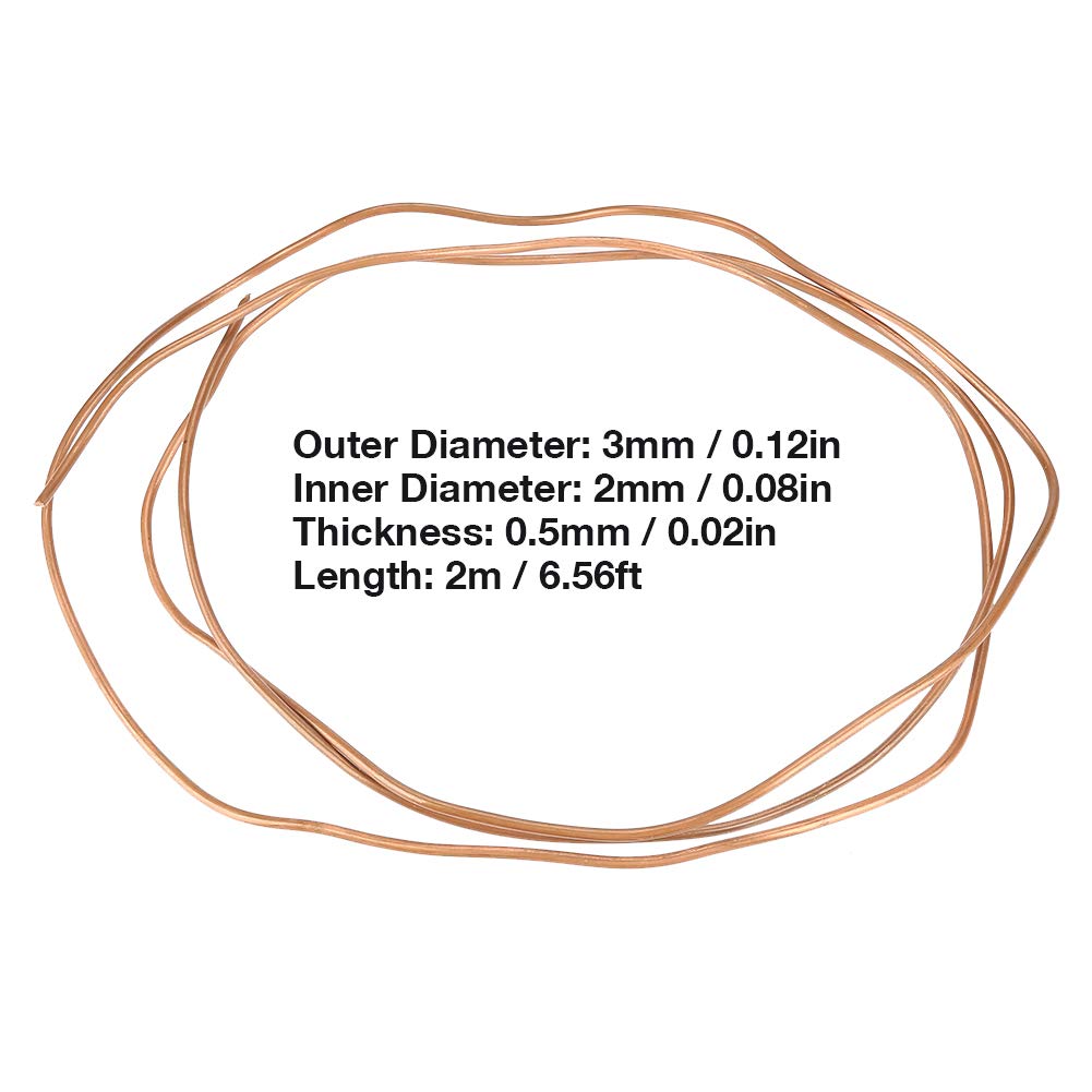Soft Copper Tube 2M (6.5ft) - OD 3mm x ID 2mm x 0.5mm Thickness Round Copper Tubing for Refrigeration, Plumbing, HVAC & DIY Projects - Flexible Coil Copper Pipe for AC Repair, Crafting & Jewelry Making
