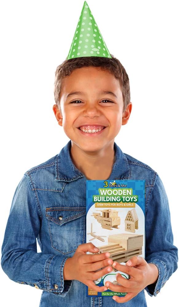 3 Bees & Me Wooden Building Blocks - 100 Piece STEM Construction Toy Set for Kids, Boys & Girls - Creative Educational Playset for Classroom, Home & Indoor Activities