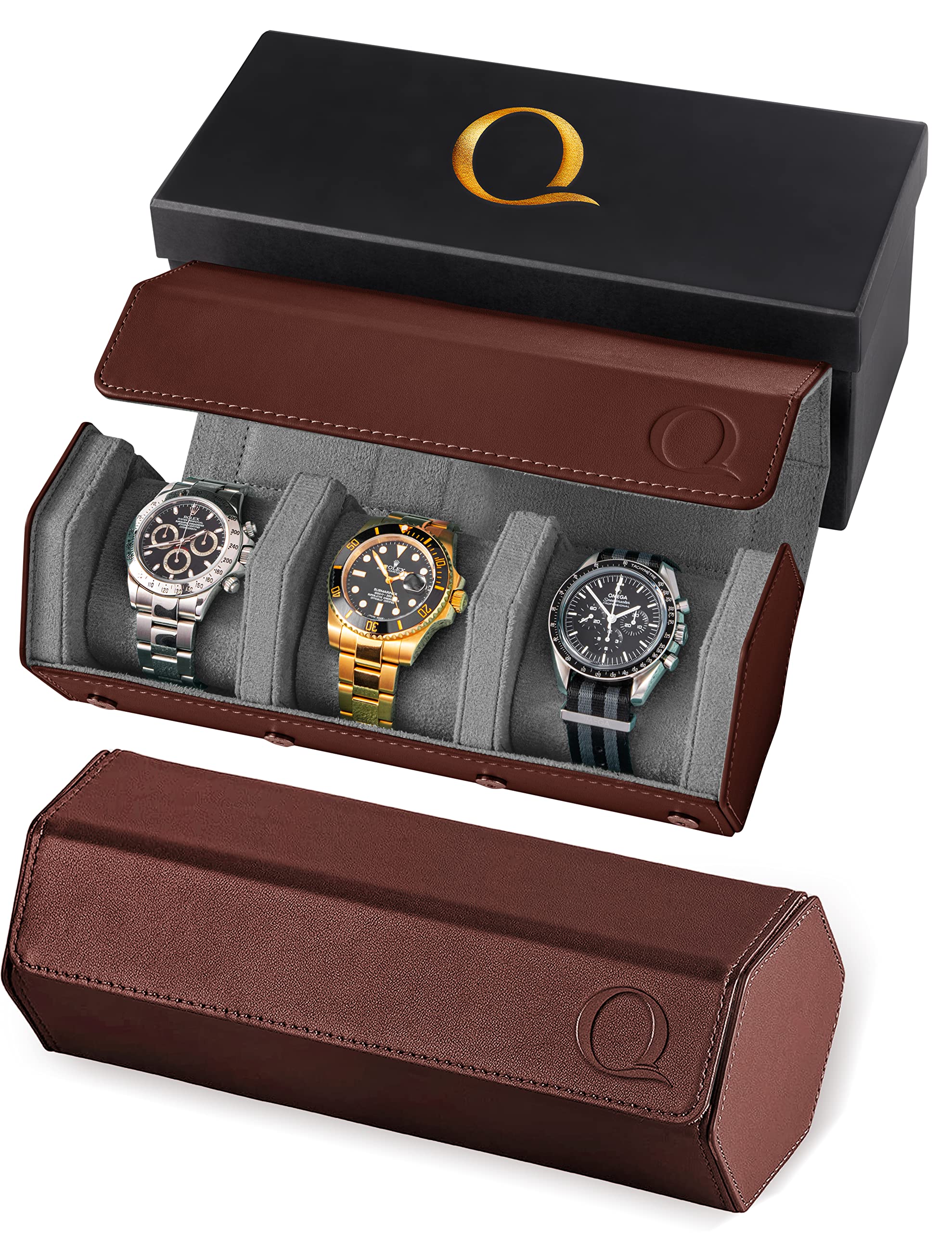 Premium Napa Leather Watch Cases for Men - Travel Watch Rolls & Display Cases for 3 or 6 Watches with Velvet Lining - Luxury Watch Storage Organizer | Perfect for Travel, Collection Display & Gift Giving