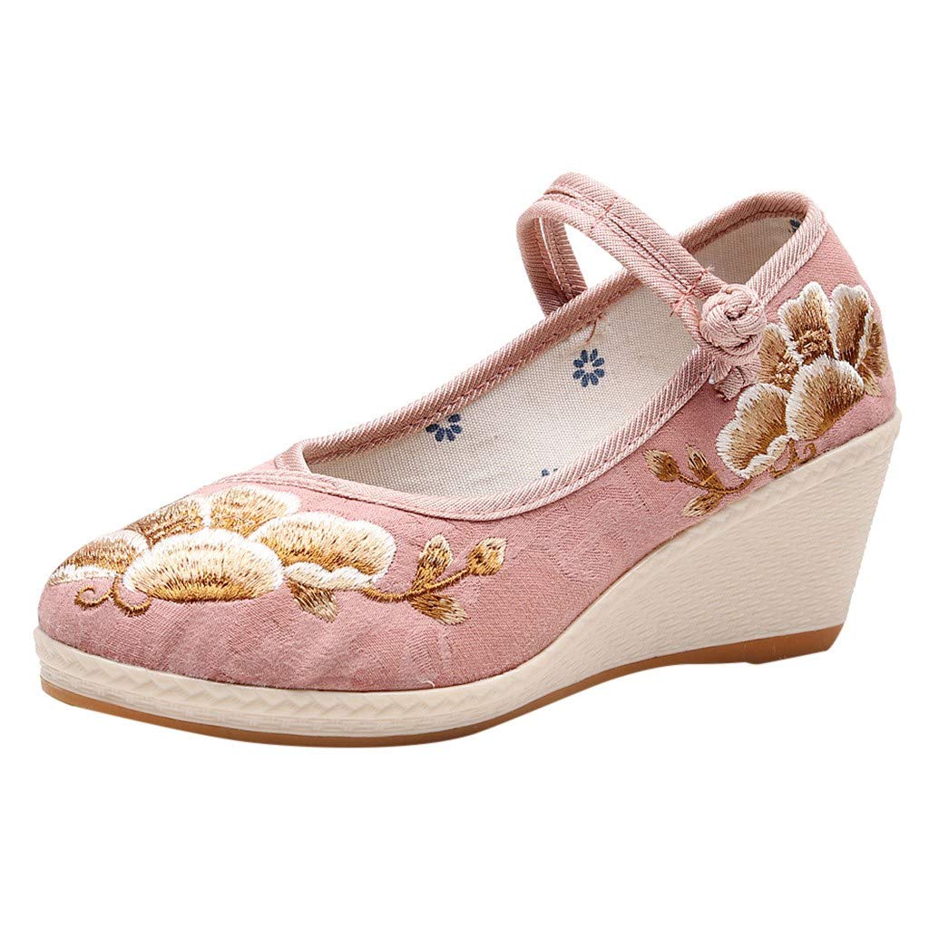 Women's Embroidered Wedge Sandals - Breathable National Style Dance Shoes with Coral Wedge Heel for Casual Wear, Parties & Outdoor Events