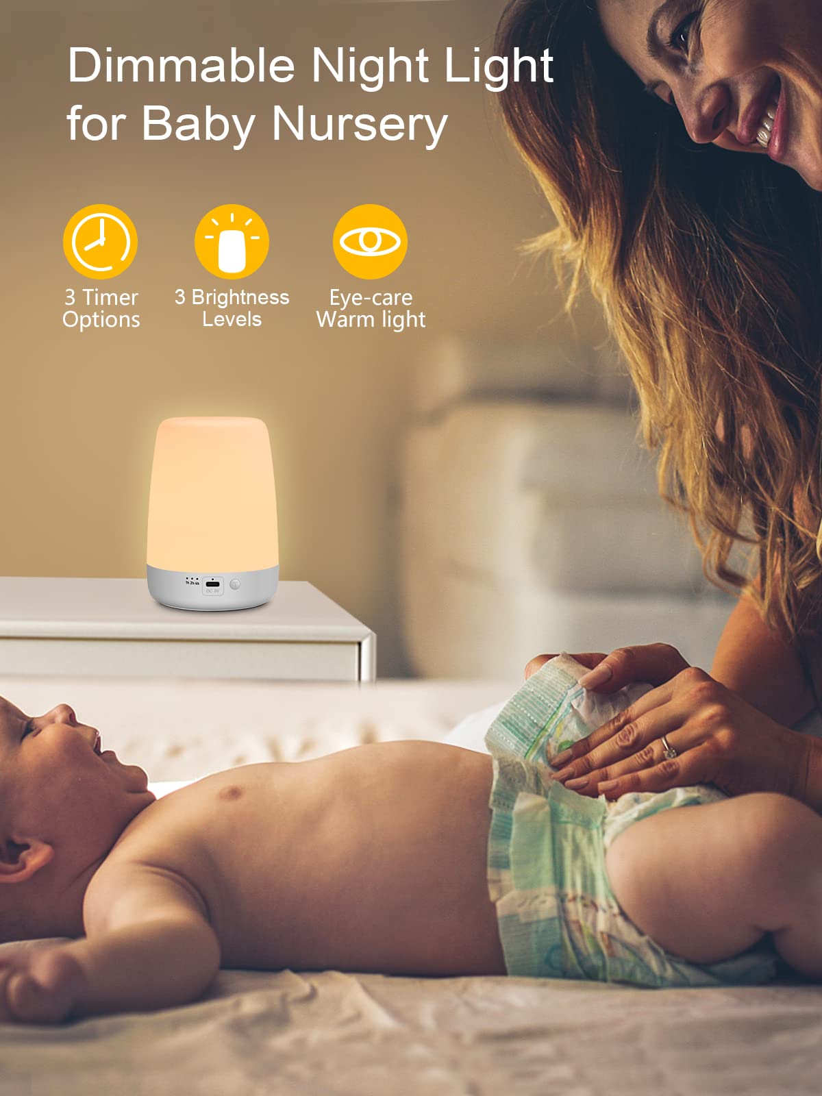 Rechargeable Baby Night Light for Kids Nursery - Portable Touch Night Lamp with 3 Timers & 200H Battery Life - Soft Warm Light for Breastfeeding, Newborn Care, Bedroom, Nursery & Travel Use