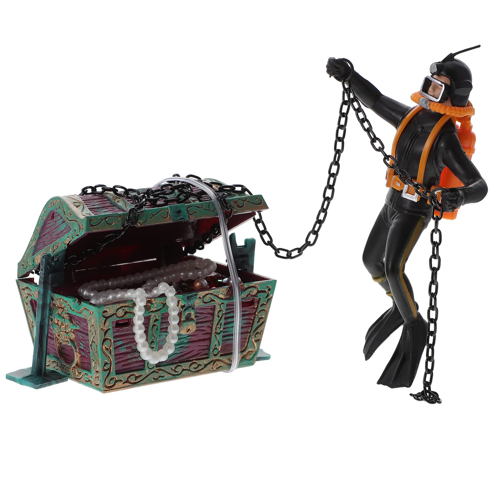 TEHAUX Aquarium Decor - Floating Treasure Chest & Diver for Fish Tank - Fun Underwater Scenes