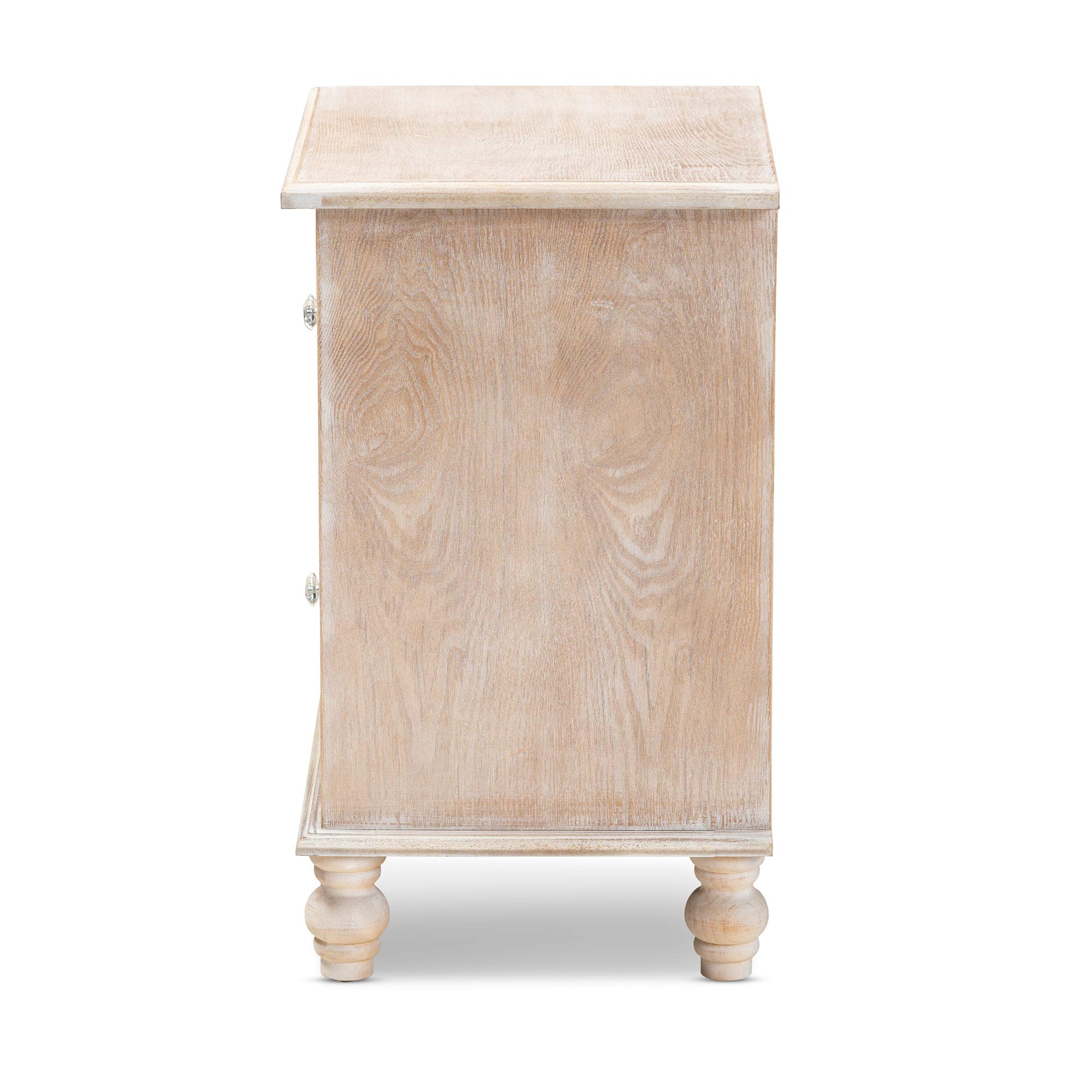 Baxton Studio Modern Nightstand with Mirror - Natural Wood Bedside Table for Bedroom, Living Room & Guest Room
