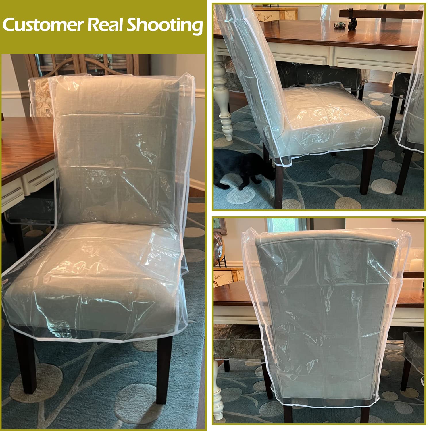 JOMMIE CHEN Clear Plastic Chair Covers - 4 Pack Waterproof PE Material Dining Chair Protectors for Liquids, Dust & Pet Scratches - Durable, Washable Seat Covers for Kitchen, Restaurant & Home Use