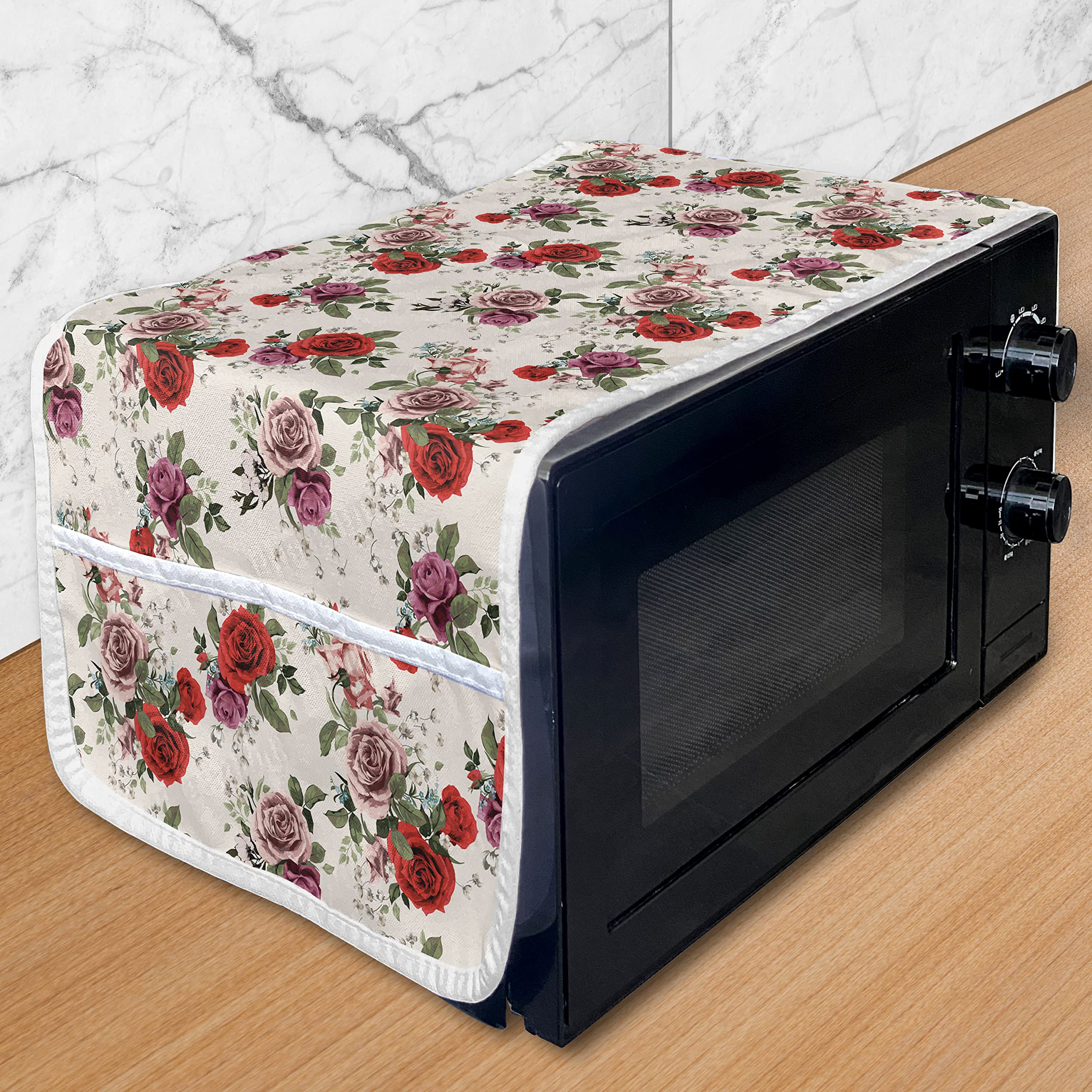 Ambesonne Floral Microwave Cover - Waterproof Kitchen Organizer with Pockets, 36