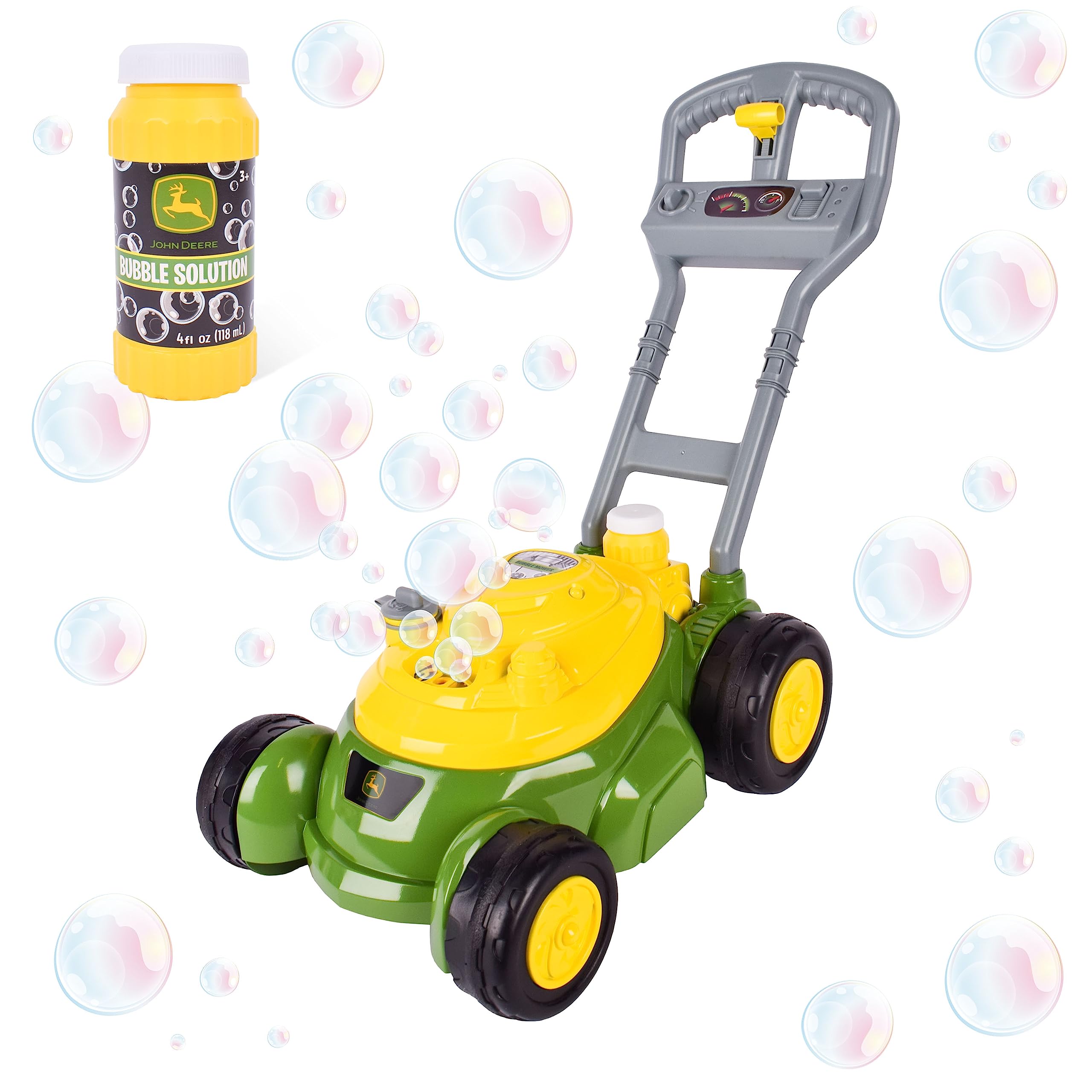 John Deere Bubble Lawn Mower Toy for Toddlers - Fun Bubble Blowing Machine for Kids Ages 2+ | No Batteries Needed | Perfect Outdoor & Indoor Play Toy for Boys & Girls | Great Birthday Gift & Party Favor for Preschoolers | Gardening Pretend Play for Backyard, Park & Playdates