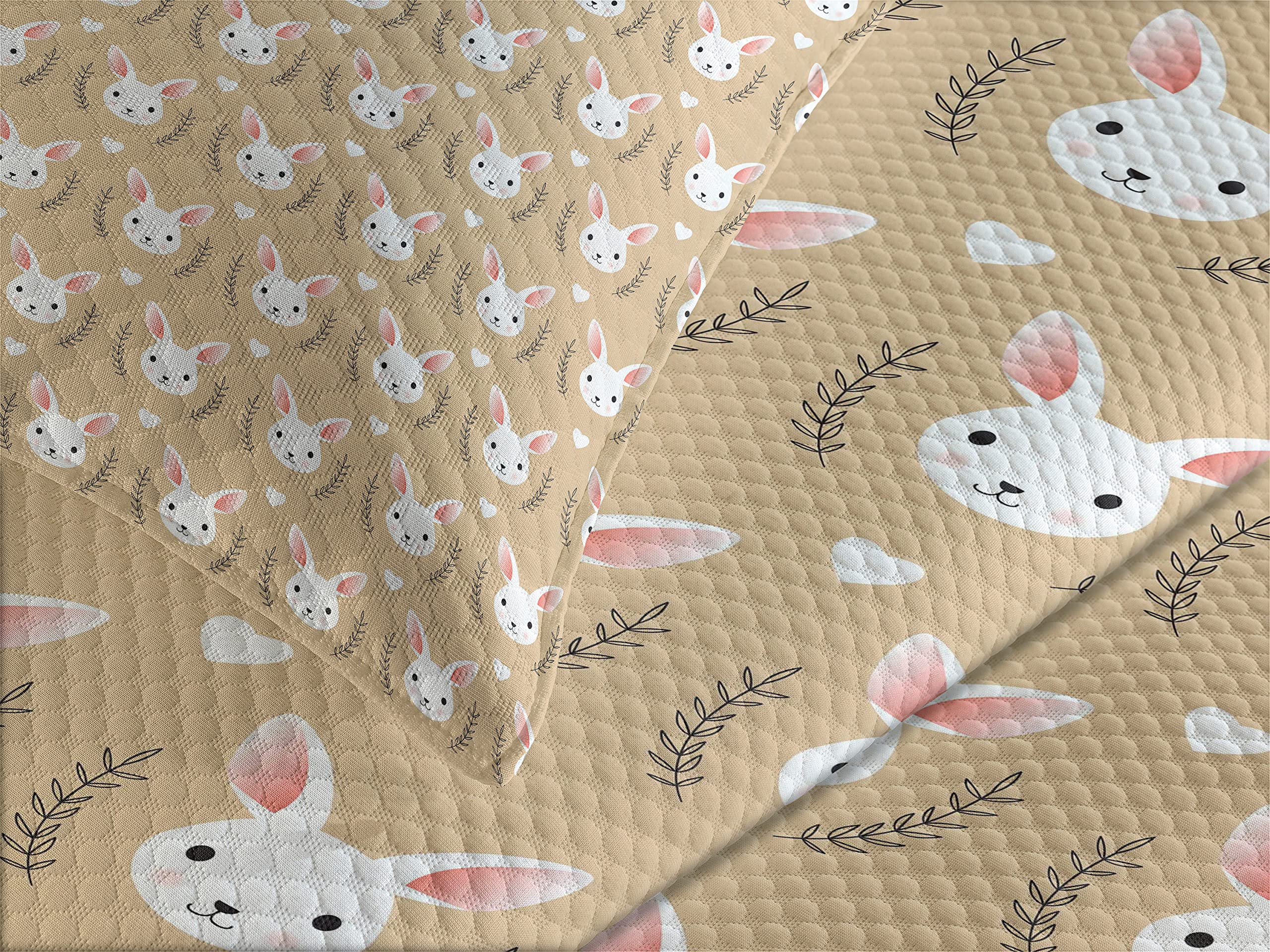 Ambesonne Rabbit Pattern 3-Piece Queen Bedspread Set - Brown Tan Quilted Coverlet with 2 Pillow Shams | Cute Bunny Design for Bedroom Decor | Perfect for Guest Rooms, Kids' Rooms & Cozy Home Styling