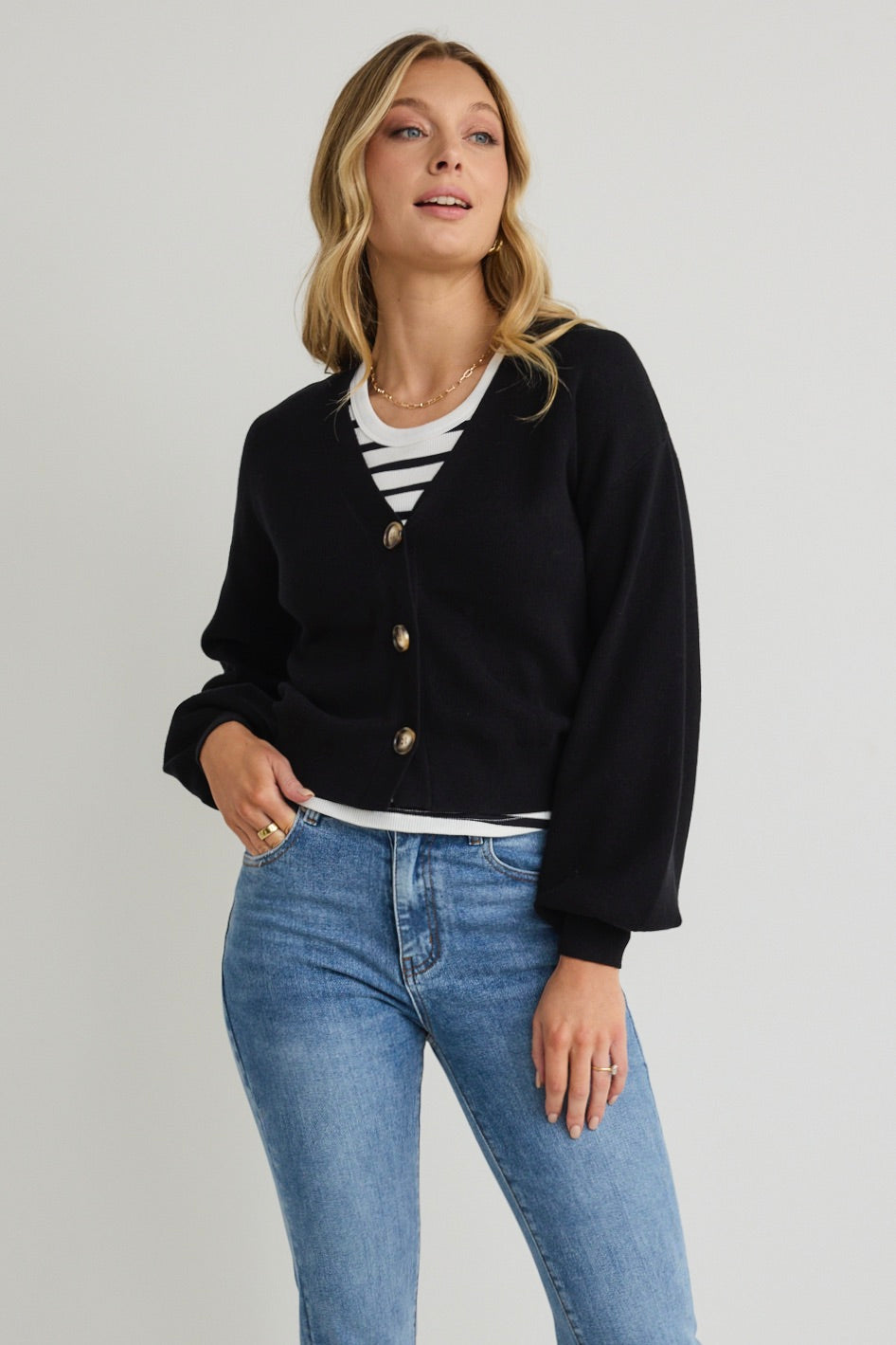 Agatha Black Fine Knit Cardigan for Women - Soft Lightweight Open Front Sweater - Perfect for Office, Date Night & Fall Layering