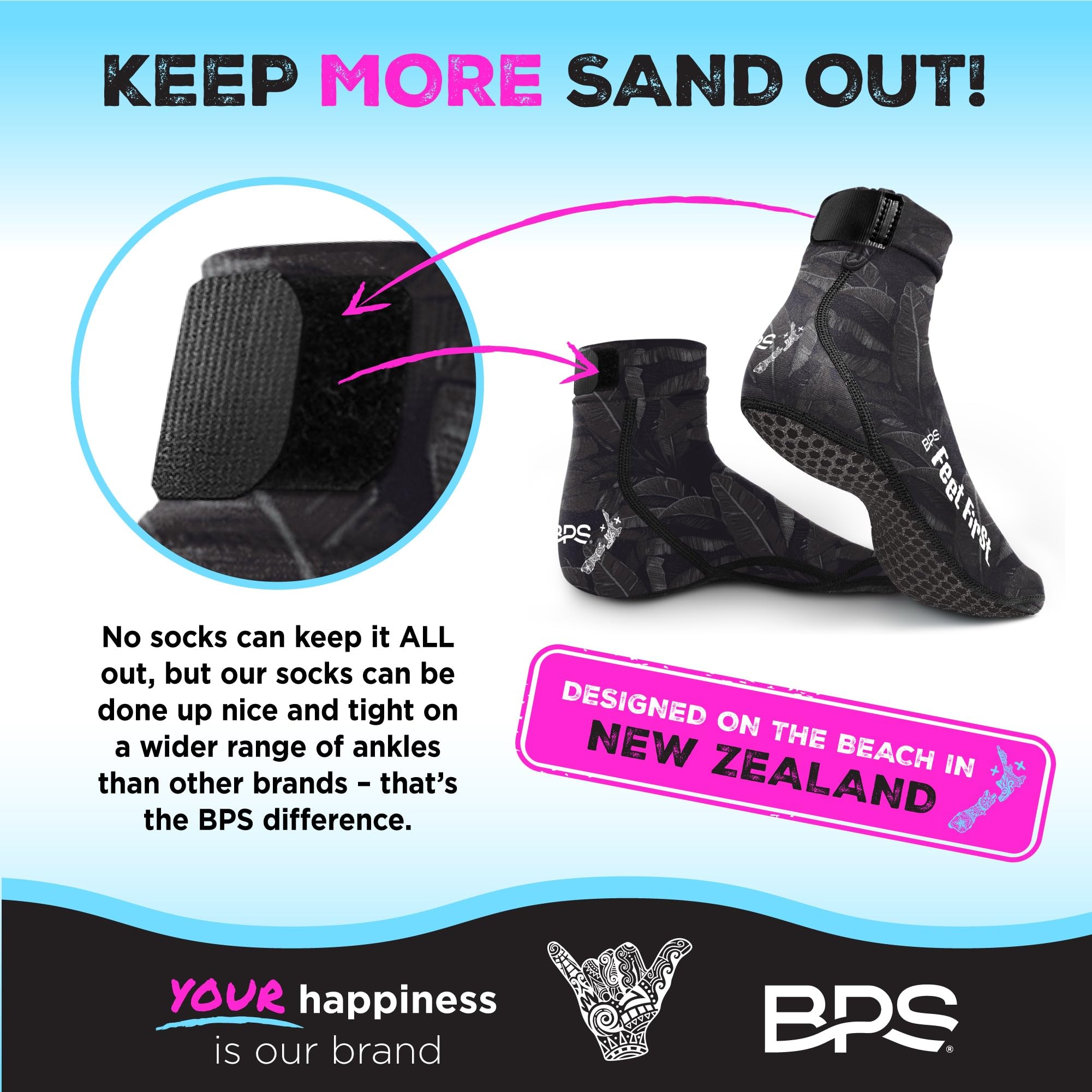 BPS New Zealand 'Feet First' Beach Volleyball Soccer Sand Socks - Water Sports Footwear with Flexible Kevlar Soles for Men & Women - Perfect for Beach, Volleyball, Surfing and Outdoor Activities
