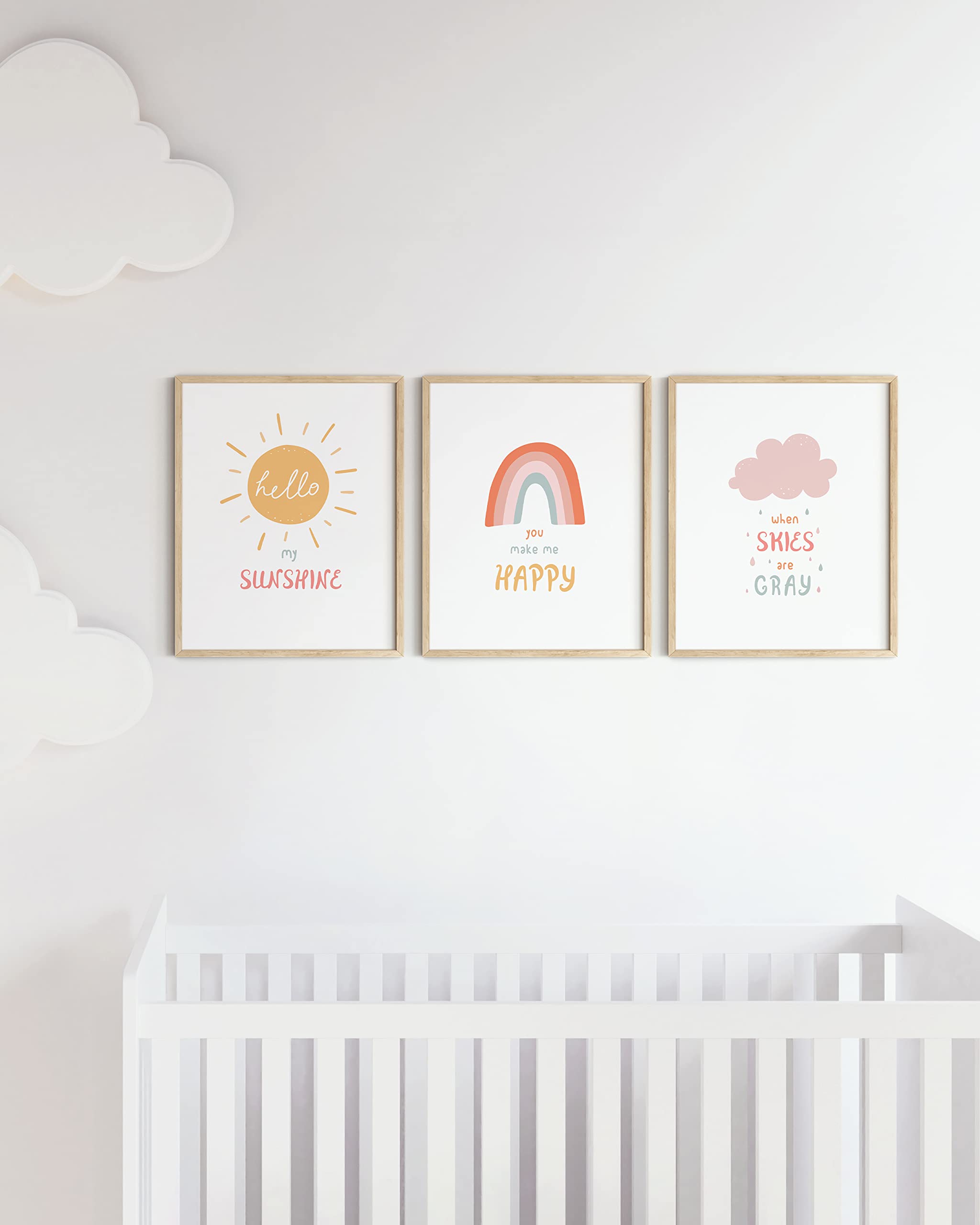 HAUS AND HUES Nursery Posters - Set of 3 Rainbow Wall Art for Kids Room, Nursery Decor & Classroom Decorations (Beige Frame, 16x20) | Perfect for Baby Girl's Room, Playroom & Preschool Learning Spaces