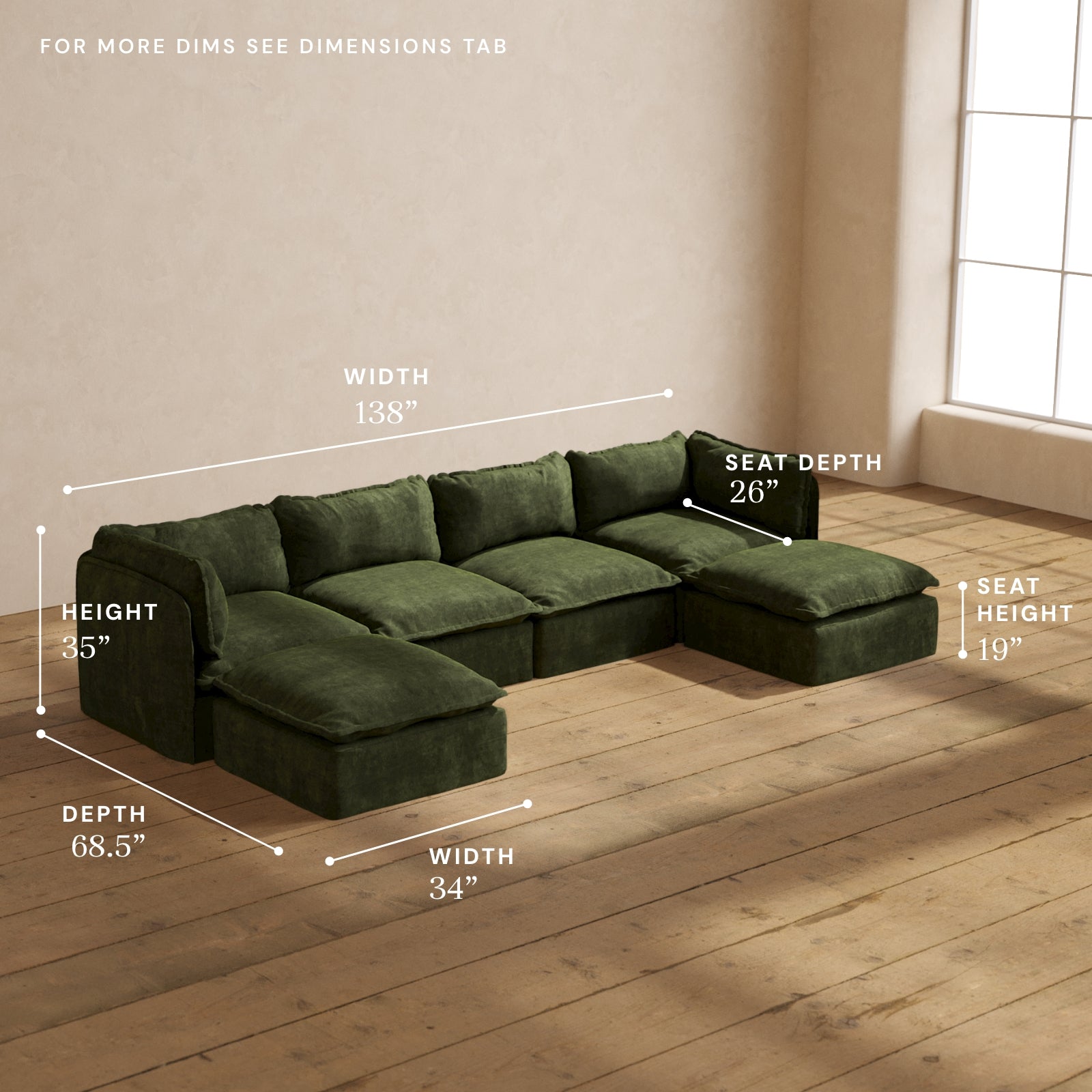 Modular Performance 4-Seater U-Shaped Sectional Sofa in Olive Green | Premium Fabric Blend | Perfect for Living Rooms, Family Rooms & Home Theaters