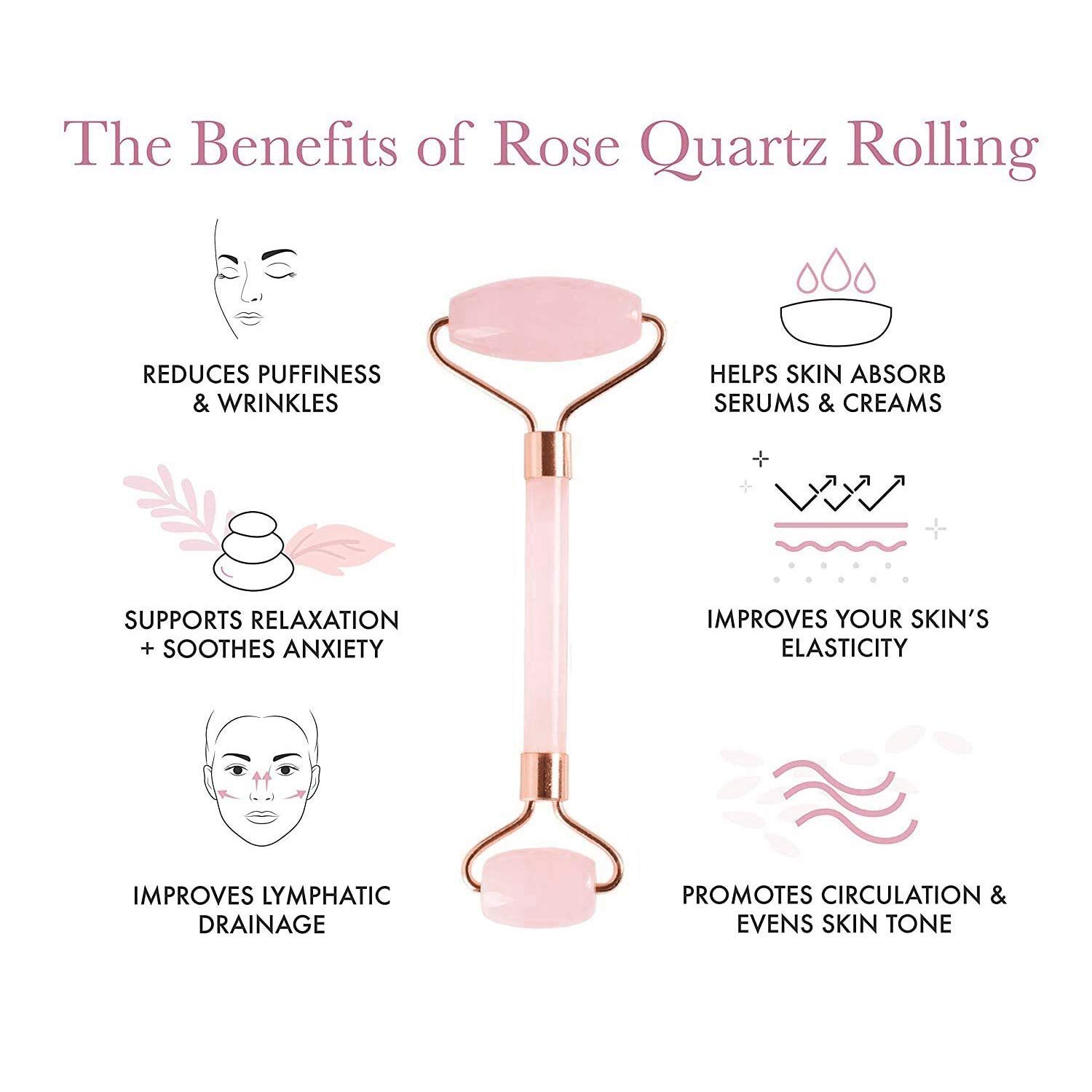 Premium RUGDOLL Aikon Jade & Quartz Face Roller - Natural Facial Massager for Skin Care, Anti-Aging & Microcirculation | Handcrafted Pink Stone Roller for Glowing Skin | Perfect for Morning Routine & Nighttime Skincare Regimen