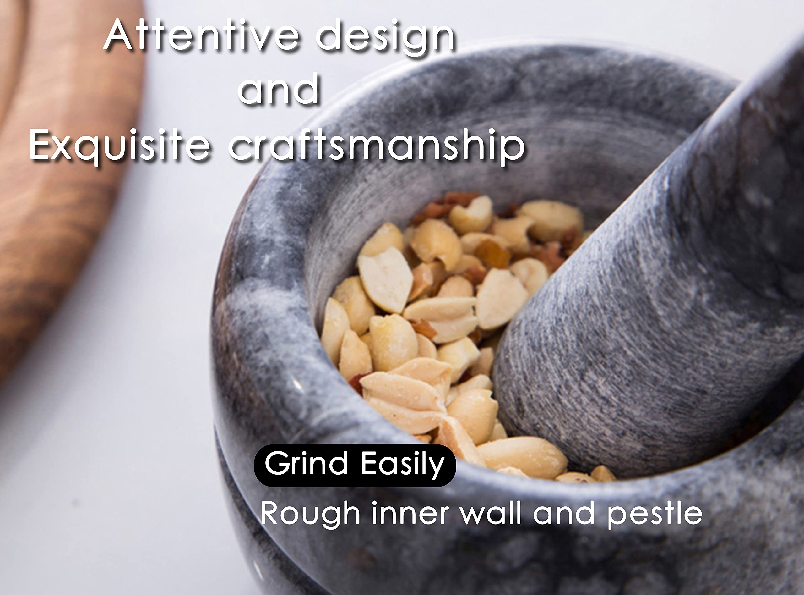 Premium Marble Mortar and Pestle Set - Natural Polished Stone Guacamole Bowl, Herb Grinder, and Spice Crusher with Silicone Mat & Spoon - 200ml (Dark Gray) - Perfect for Making Guacamole, Crushing Herbs, and Grinding Spices in Your Kitchen