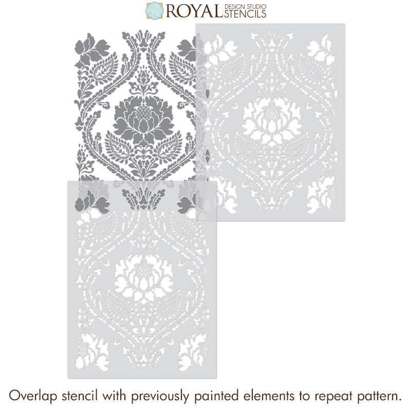 Windsor Damask Wall Stencil - Reusable DIY Painting Template for Home Decor, Accent Walls & Furniture - Perfect for Bedroom, Living Room & Office Design