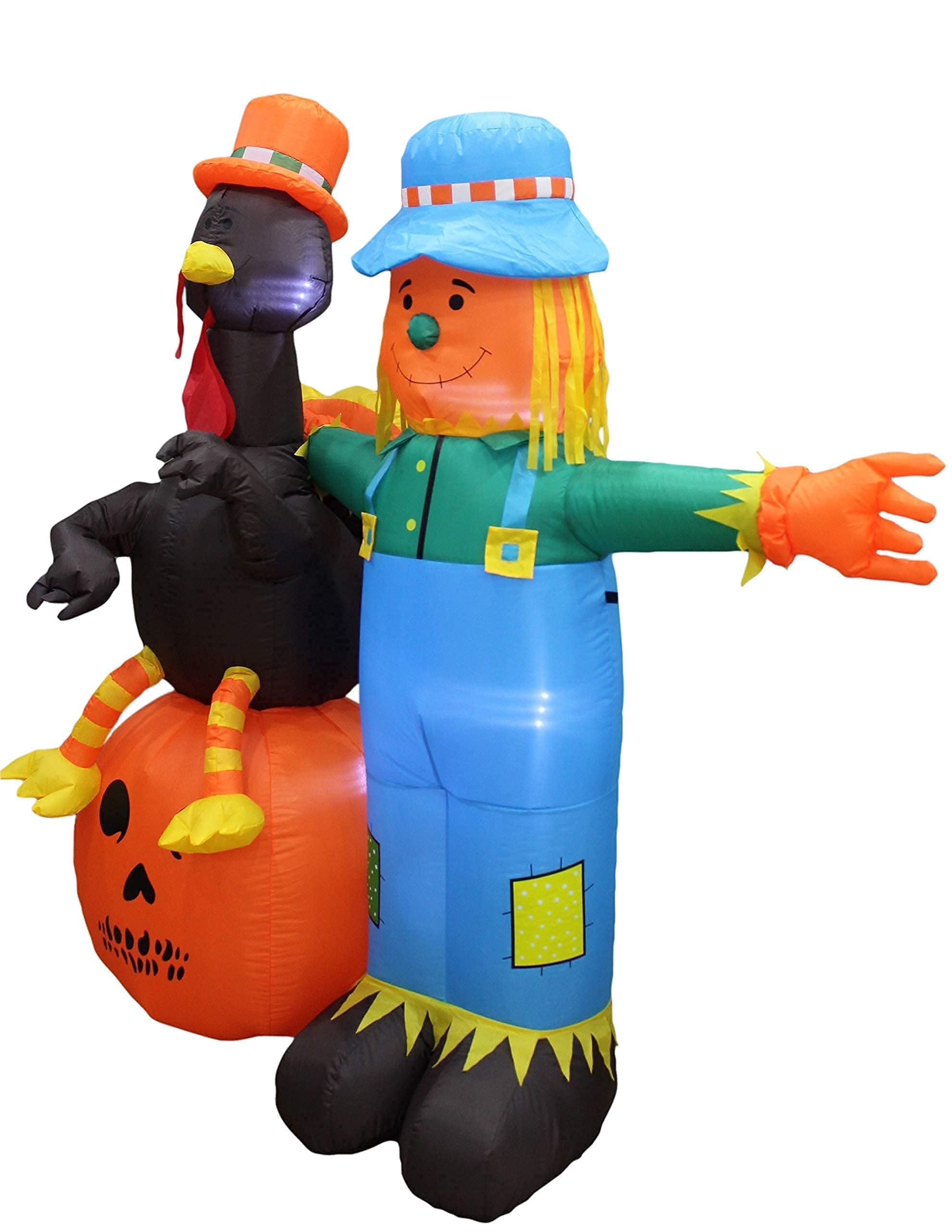 Thanksgiving Inflatable Decorations Set - 4FT Giant Inflatable Turkey with Pilgrim Hat & 6FT Tall Scarecrow with Pumpkin - Outdoor/Indoor LED Lighted Blow Up Decor for Yard, Porch, Party, Holiday Celebration