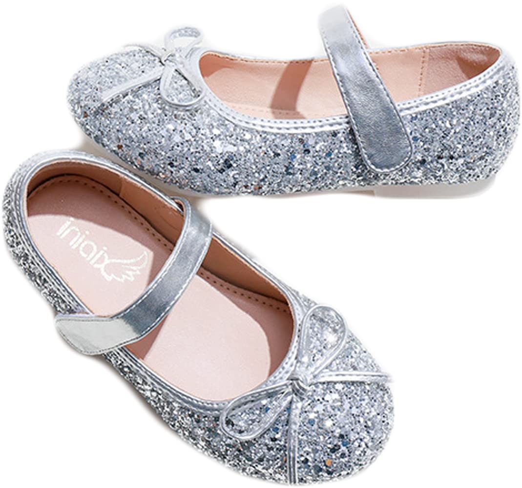Mrkeung Girls Ballet Flats with Sequin Bow Knot & Ankle Strap - Princess Style Soft Sole Shoes for Toddler/Kids - Perfect for Dance Class, Birthday Parties & Dress-Up Play