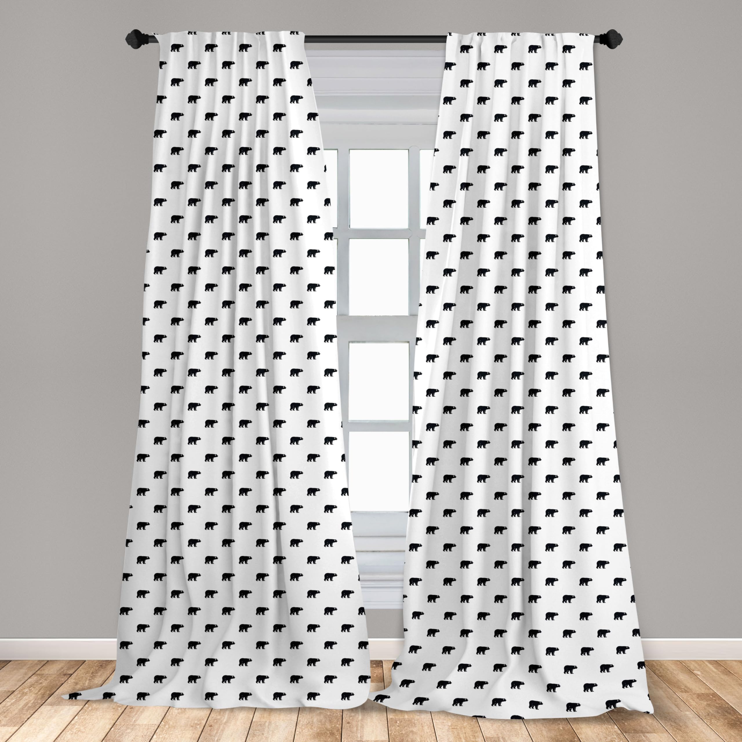 Ambesonne Black and White Bear Print Curtains - 28